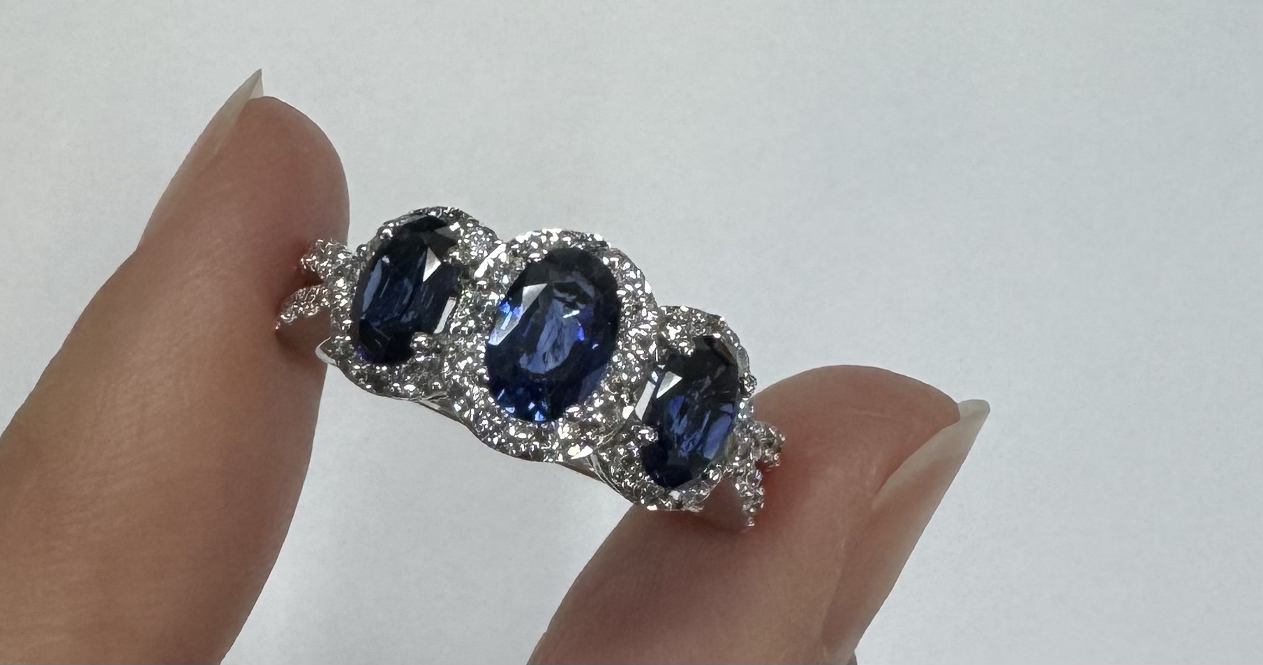 14k White Gold Genuine 2.09 Cttw Sapphire Triple Halo Ring With Split Shank - Image 36