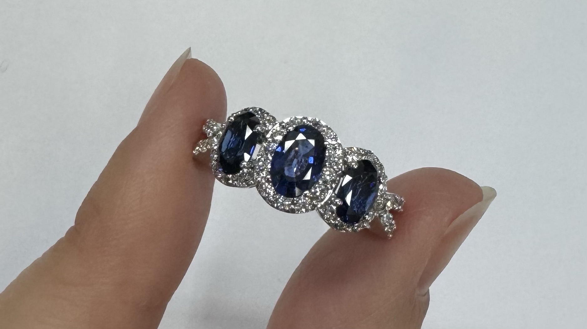14k White Gold Genuine 2.09 Cttw Sapphire Triple Halo Ring With Split Shank - Image 35