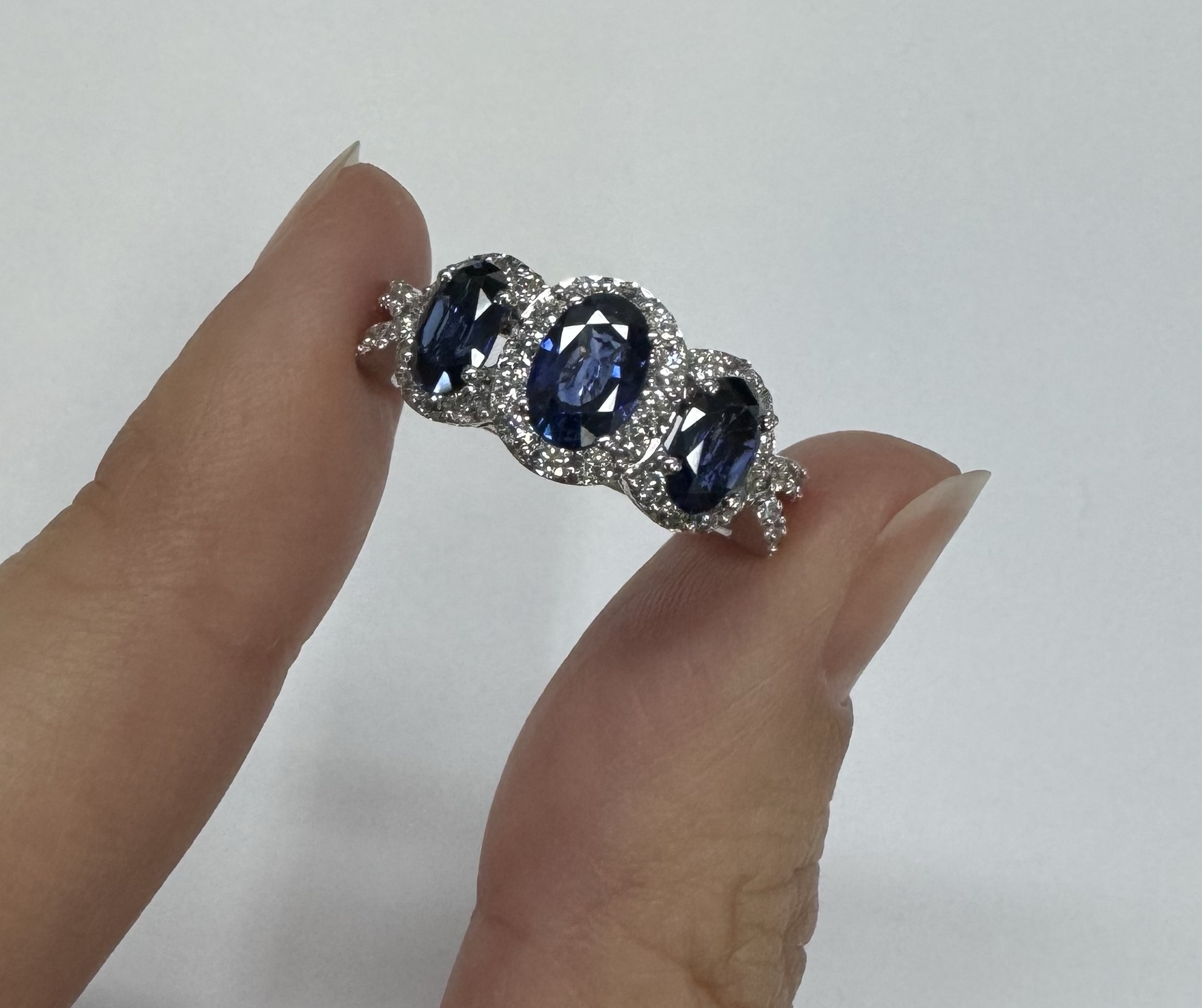 14k White Gold Genuine 2.09 Cttw Sapphire Triple Halo Ring With Split Shank - Image 31