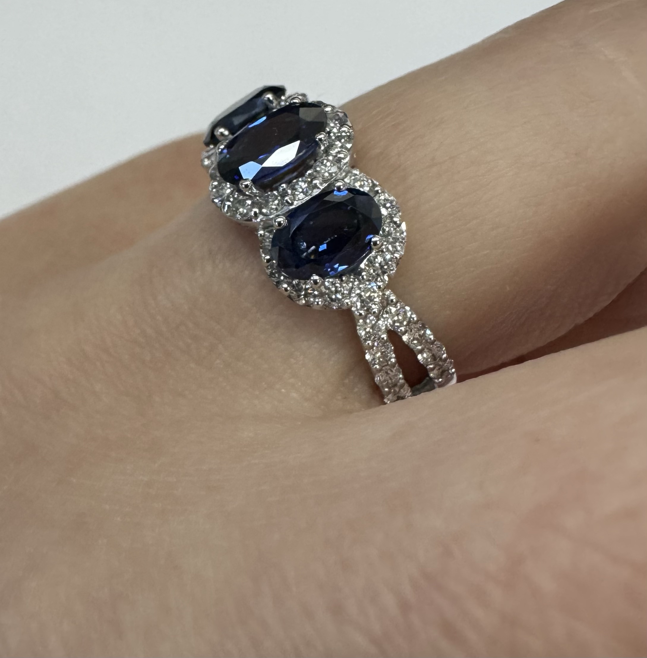 14k White Gold Genuine 2.09 Cttw Sapphire Triple Halo Ring With Split Shank - Image 29