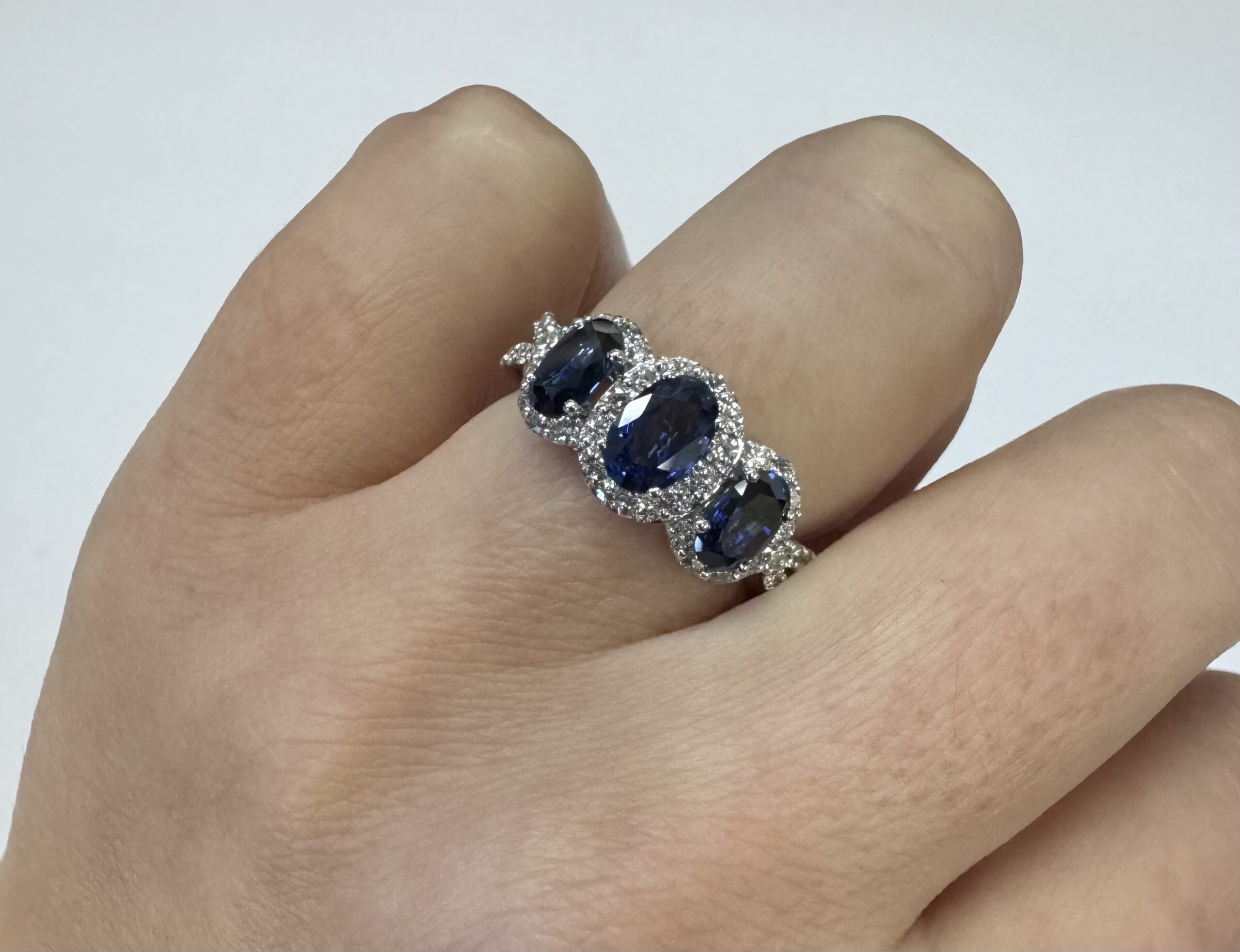 14k White Gold Genuine 2.09 Cttw Sapphire Triple Halo Ring With Split Shank - Image 25