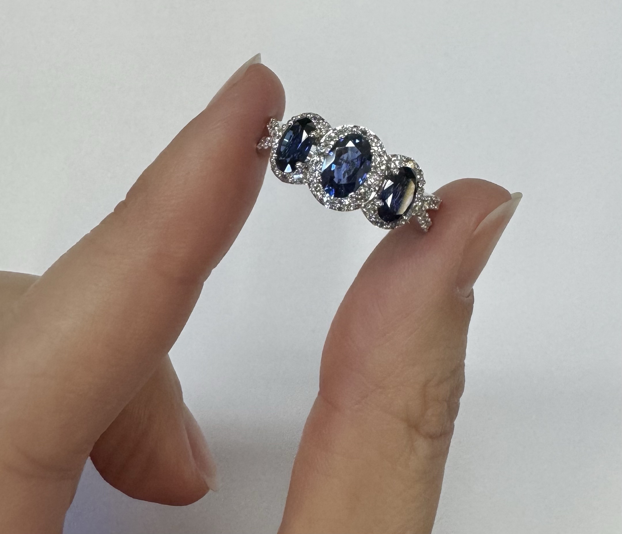 14k White Gold Genuine 2.09 Cttw Sapphire Triple Halo Ring With Split Shank - Image 18