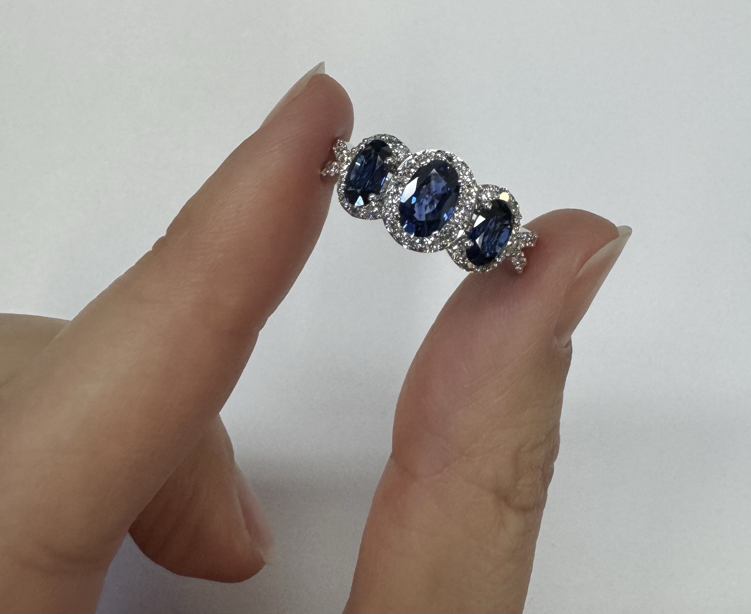 14k White Gold Genuine 2.09 Cttw Sapphire Triple Halo Ring With Split Shank - Image 17