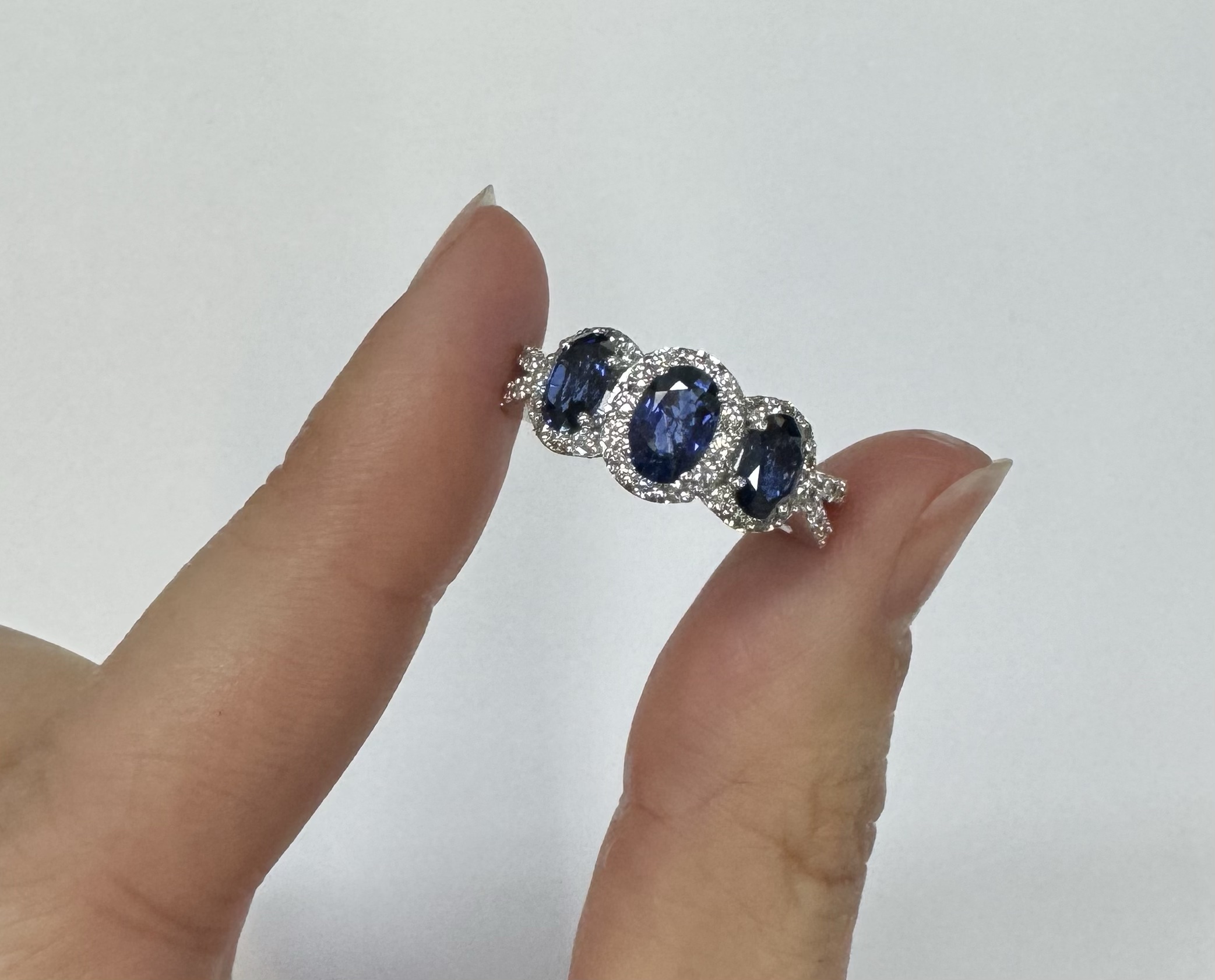 14k White Gold Genuine 2.09 Cttw Sapphire Triple Halo Ring With Split Shank - Image 16