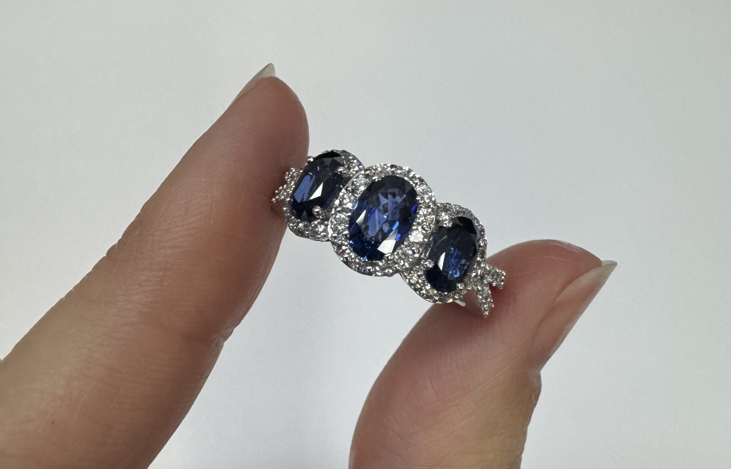 14k White Gold Genuine 2.09 Cttw Sapphire Triple Halo Ring With Split Shank - Image 12