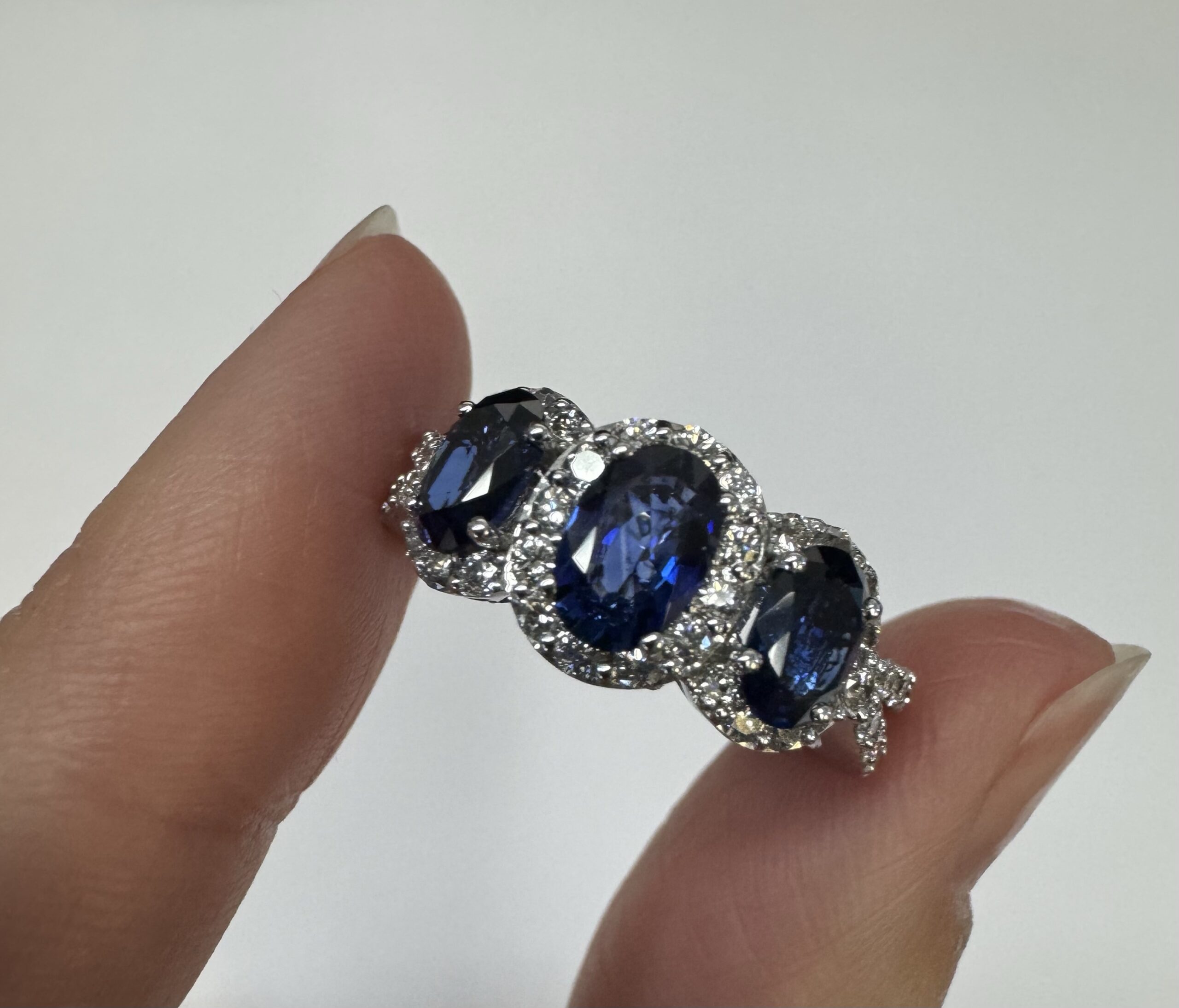 14k White Gold Genuine 2.09 Cttw Sapphire Triple Halo Ring With Split Shank - Image 10
