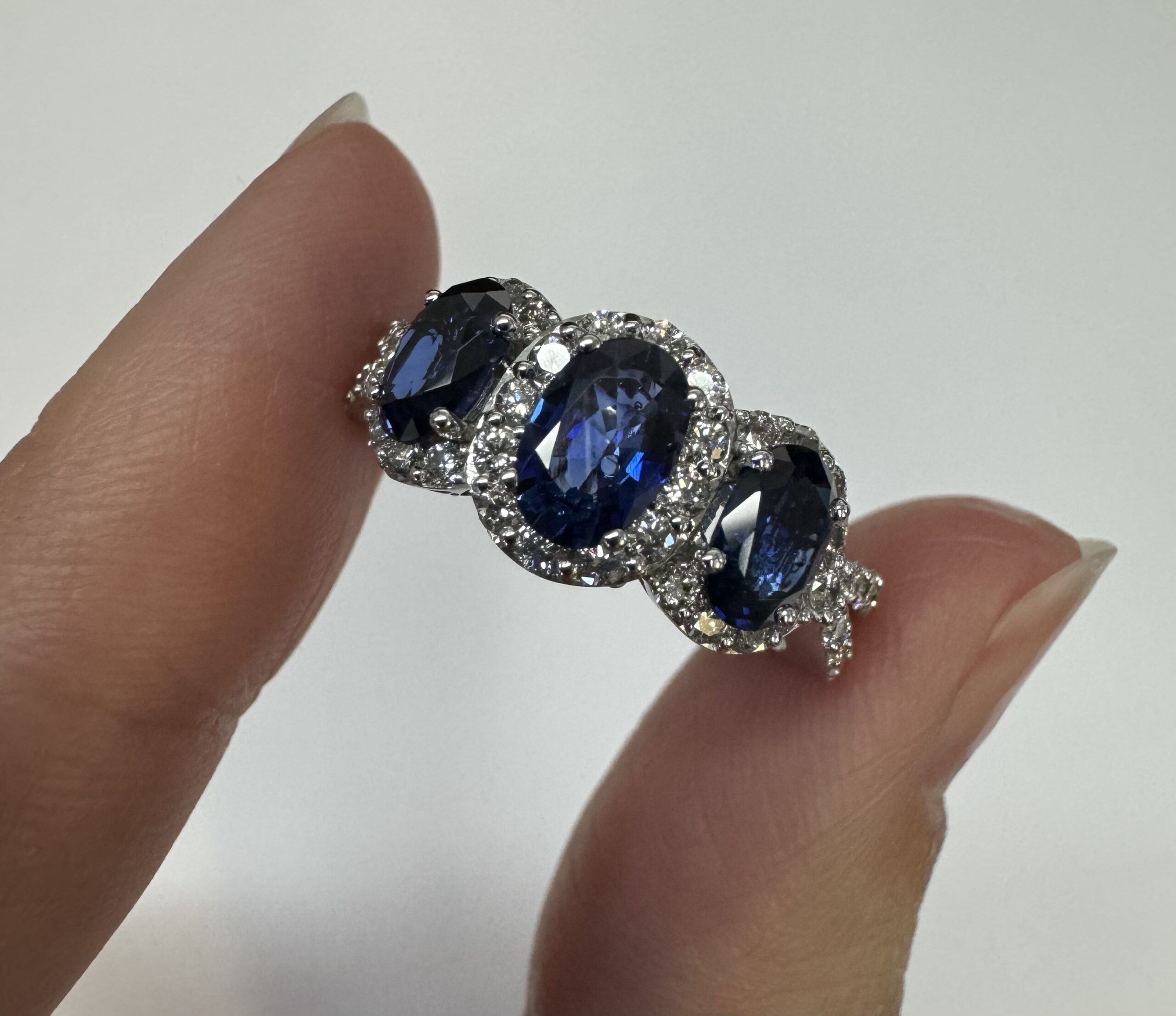 14k White Gold Genuine 2.09 Cttw Sapphire Triple Halo Ring With Split Shank - Image 11
