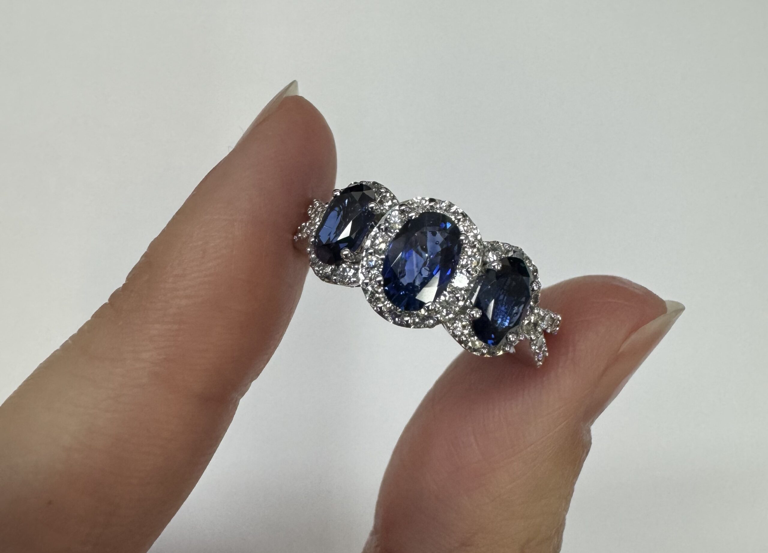 14k White Gold Genuine 2.09 Cttw Sapphire Triple Halo Ring With Split Shank - Image 9