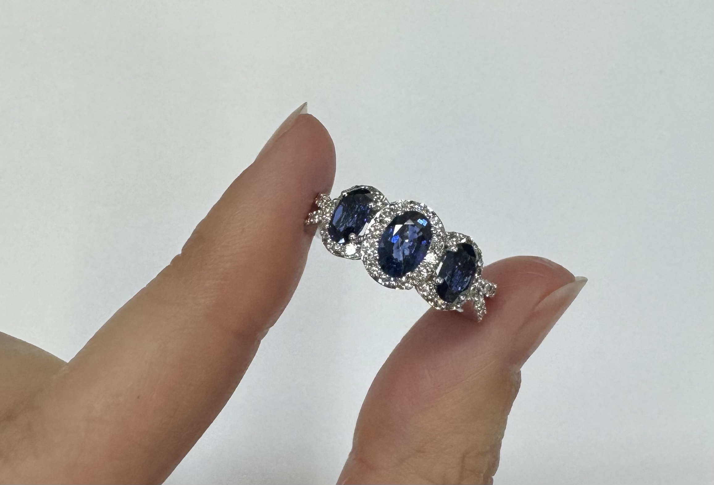 14k White Gold Genuine 2.09 Cttw Sapphire Triple Halo Ring With Split Shank - Image 7