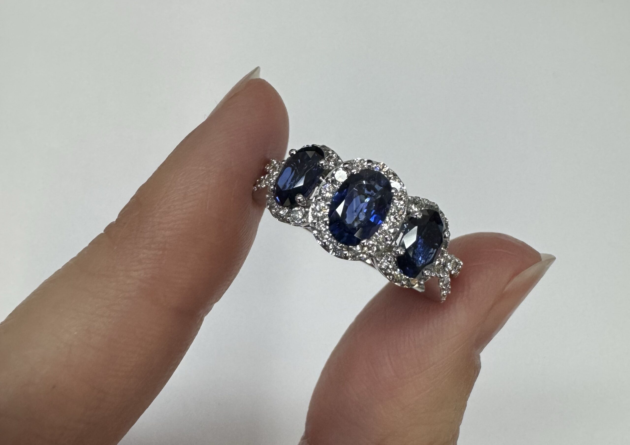14k White Gold Genuine 2.09 Cttw Sapphire Triple Halo Ring With Split Shank - Image 4