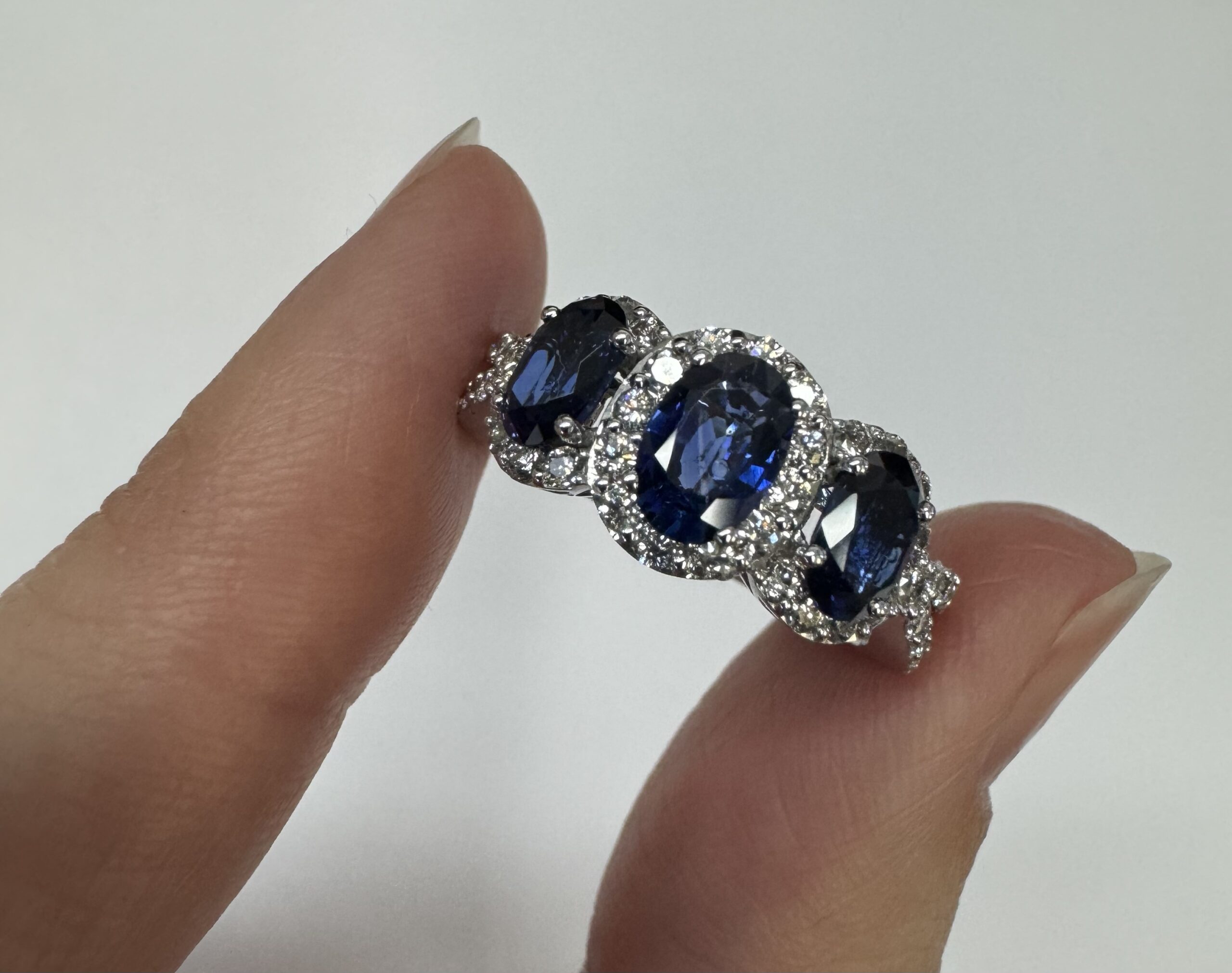 14k White Gold Genuine 2.09 Cttw Sapphire Triple Halo Ring With Split Shank - Image 3