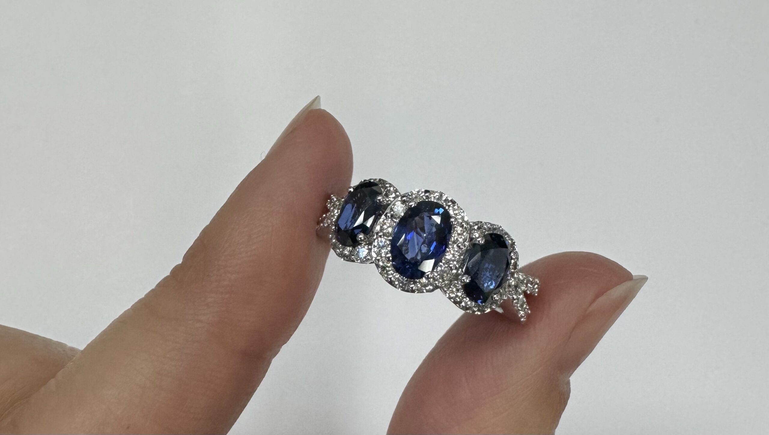 14k White Gold Genuine 2.09 Cttw Sapphire Triple Halo Ring With Split Shank