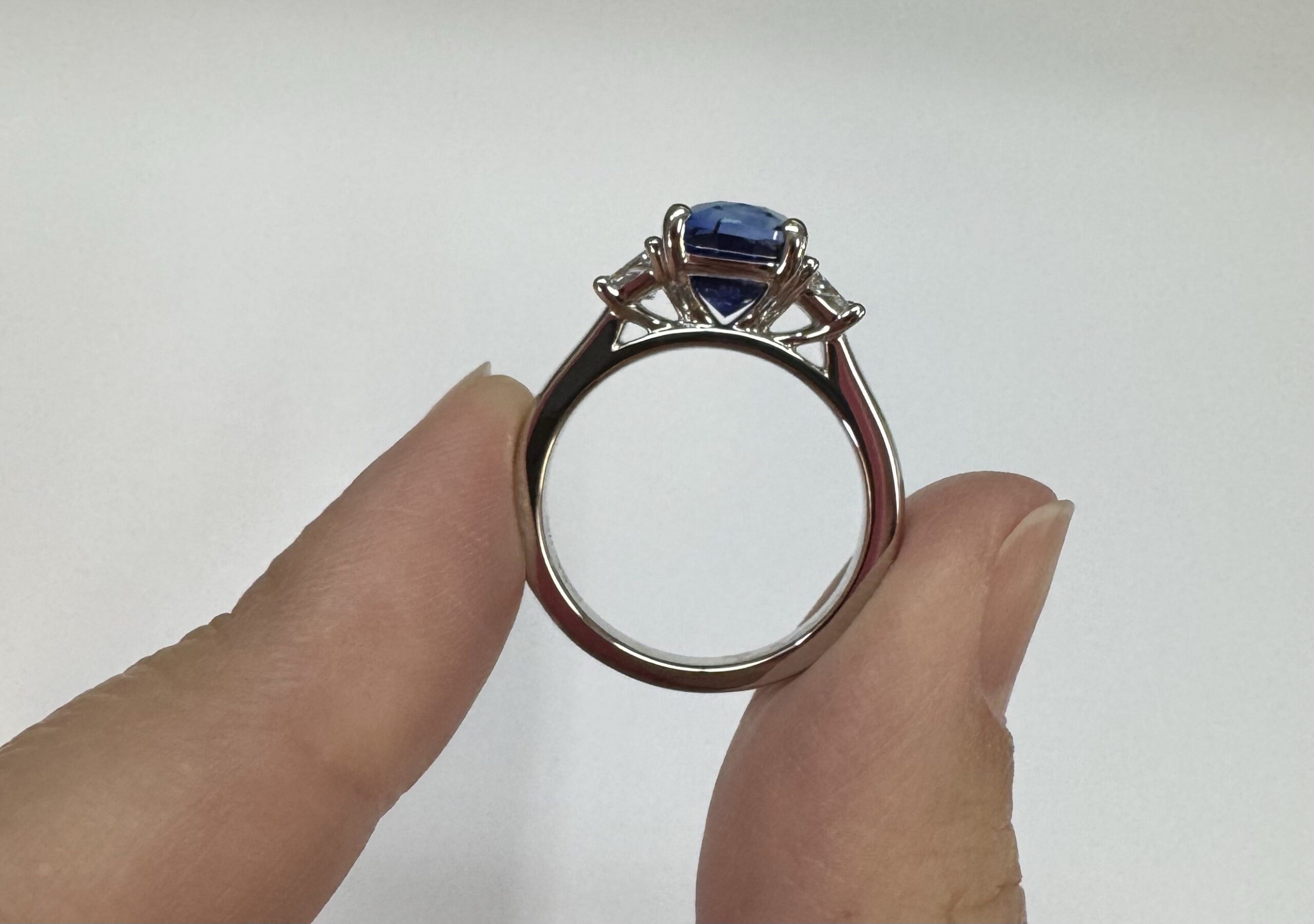 Custom Made Platinum Genuine 3.61 Carat Ceylon Sapphire & .55 Cttw Trapezoid Diamond Ring - Image 10