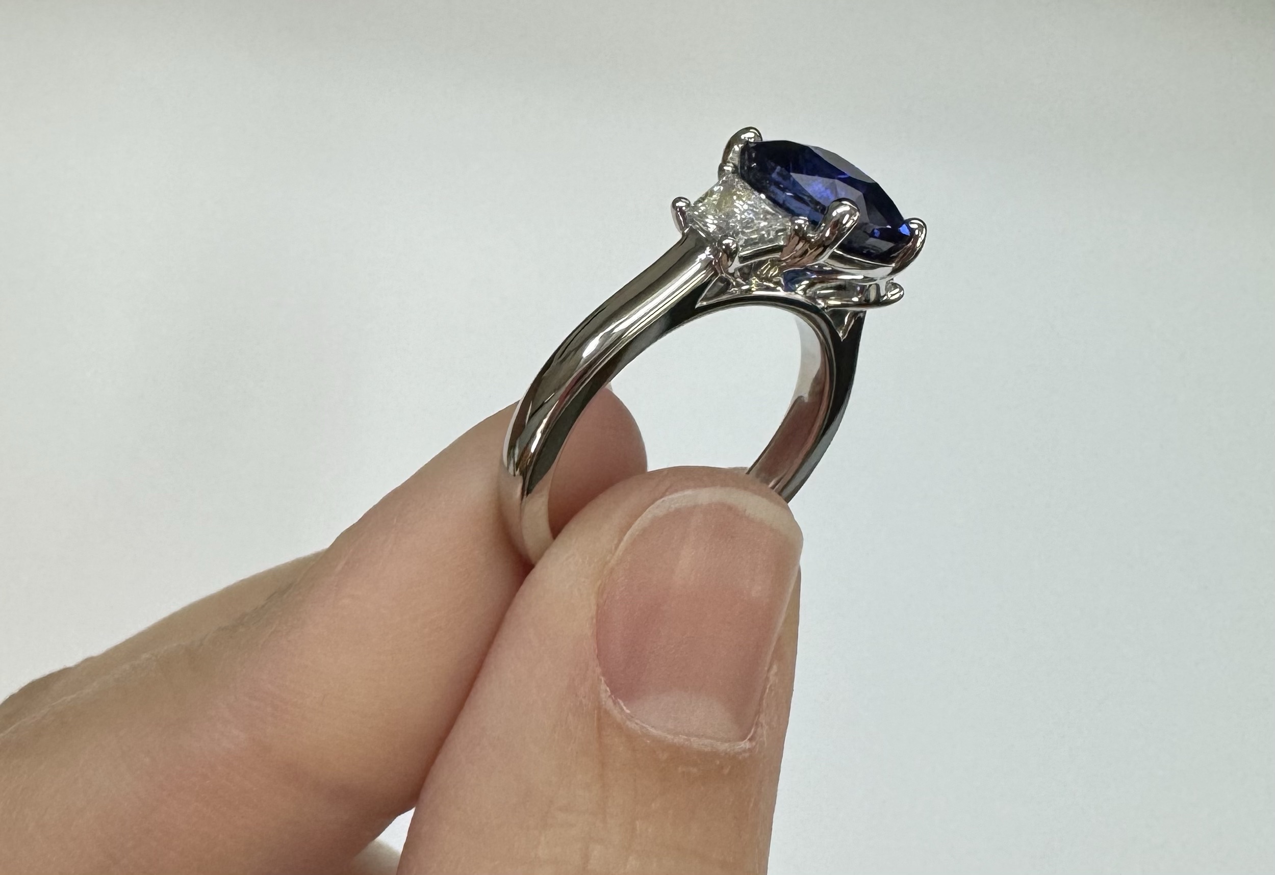 Custom Made Platinum Genuine 3.61 Carat Ceylon Sapphire & .55 Cttw Trapezoid Diamond Ring - Image 17