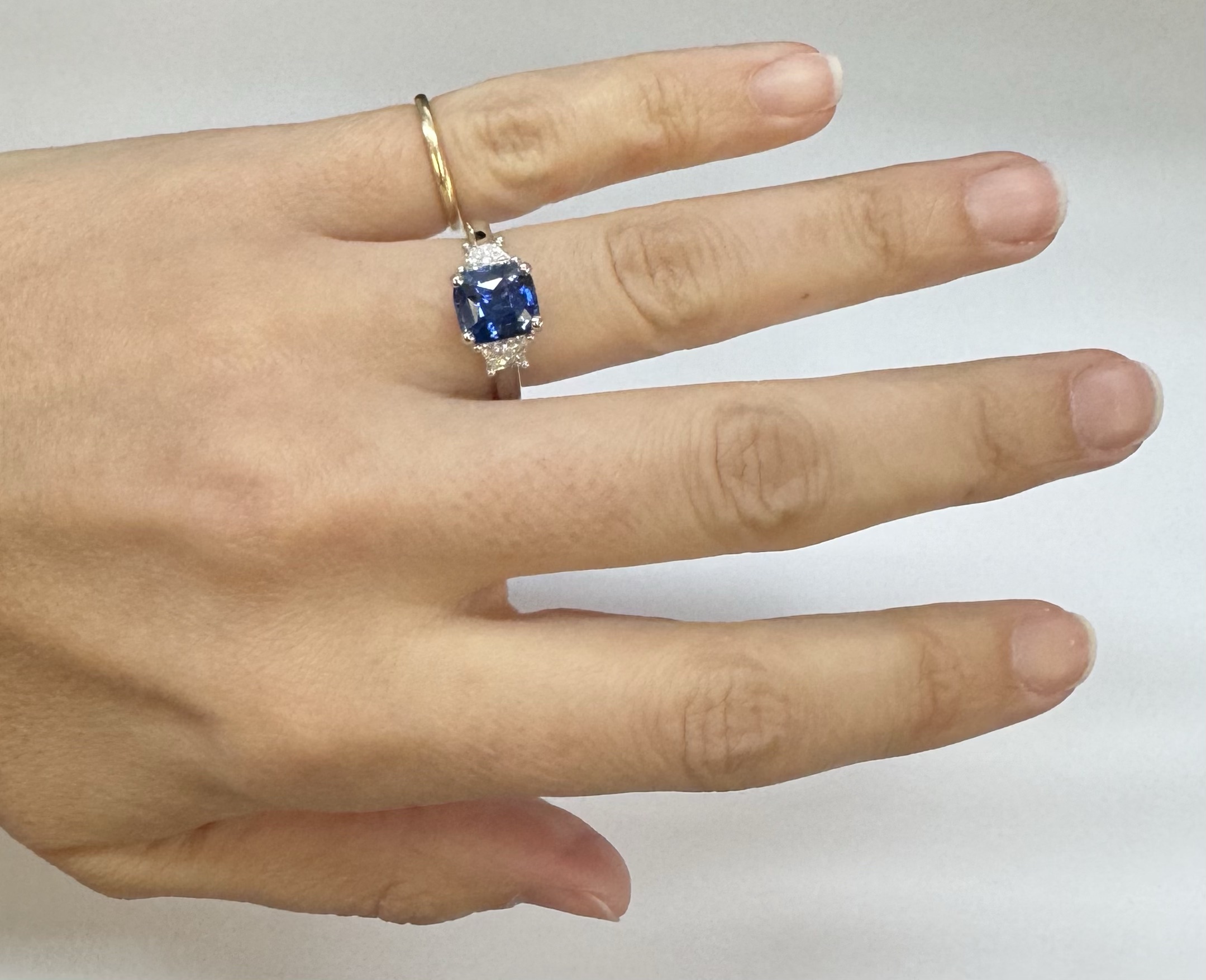 Custom Made Platinum Genuine 3.61 Carat Ceylon Sapphire & .55 Cttw Trapezoid Diamond Ring - Image 20
