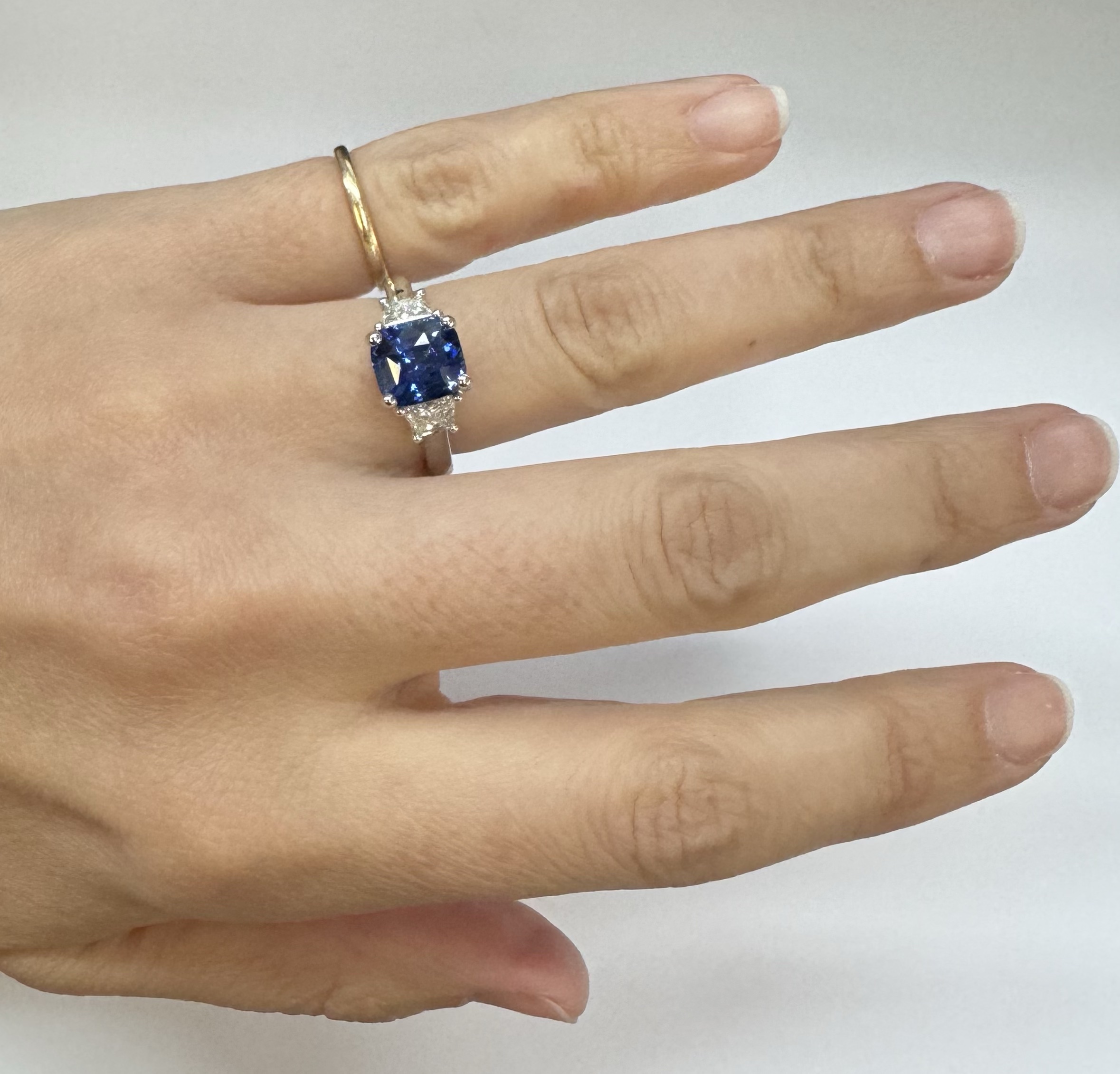 Custom Made Platinum Genuine 3.61 Carat Ceylon Sapphire & .55 Cttw Trapezoid Diamond Ring - Image 21