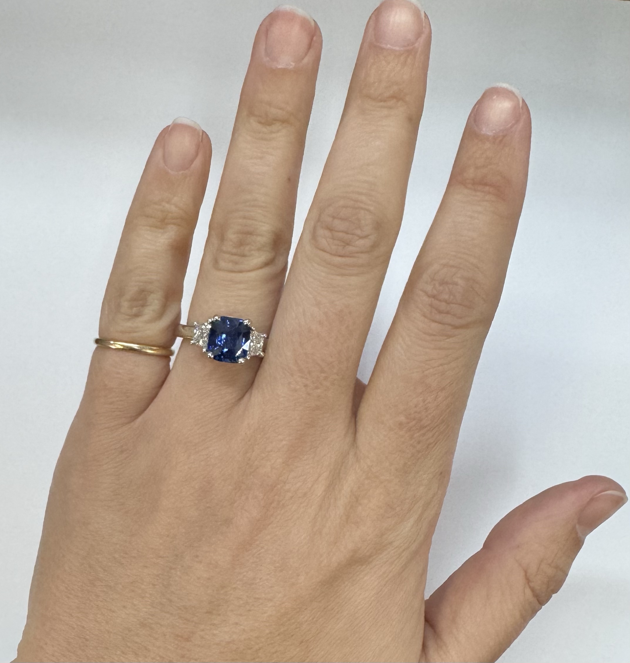 Custom Made Platinum Genuine 3.61 Carat Ceylon Sapphire & .55 Cttw Trapezoid Diamond Ring - Image 26