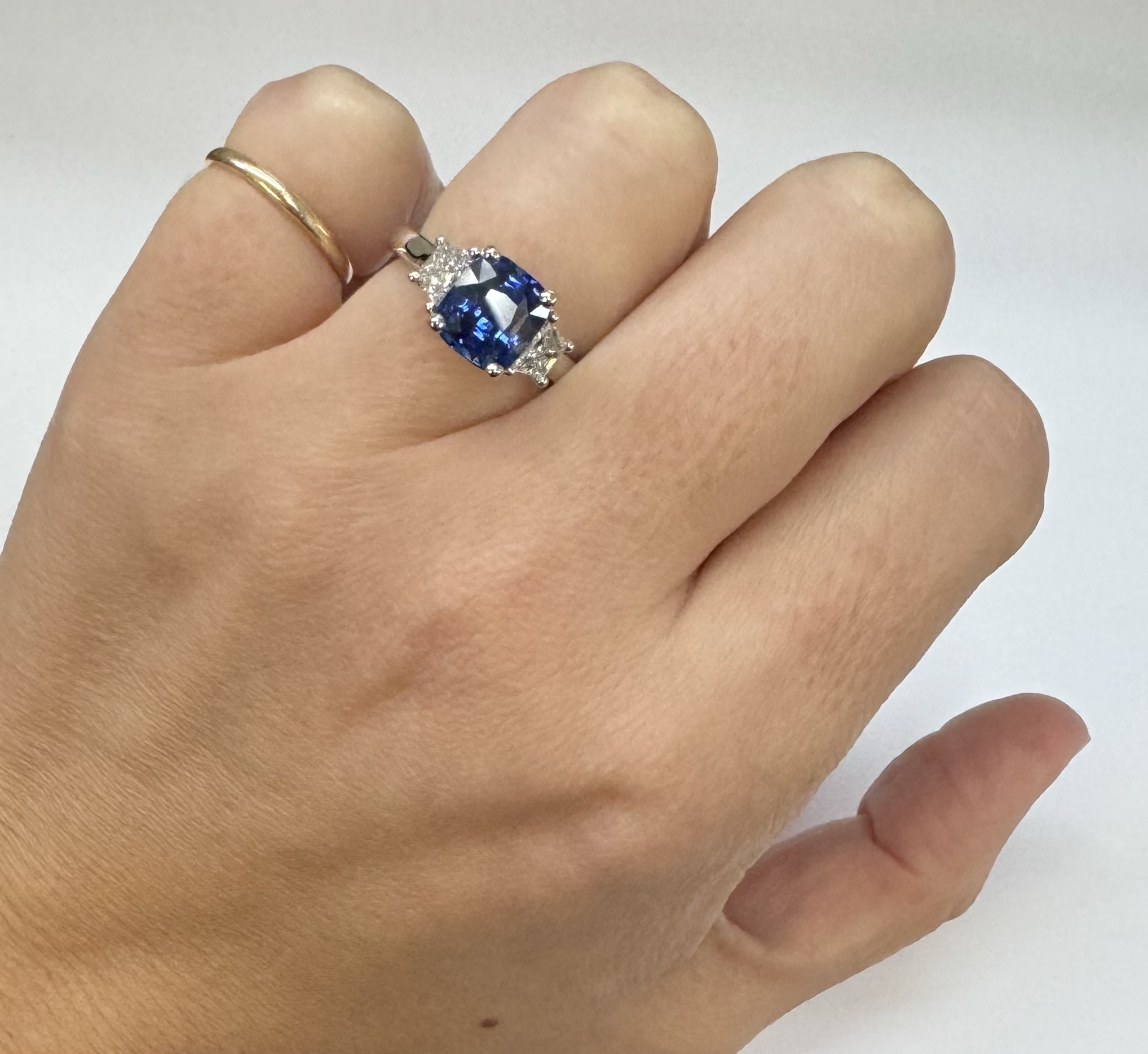 Custom Made Platinum Genuine 3.61 Carat Ceylon Sapphire & .55 Cttw Trapezoid Diamond Ring - Image 27