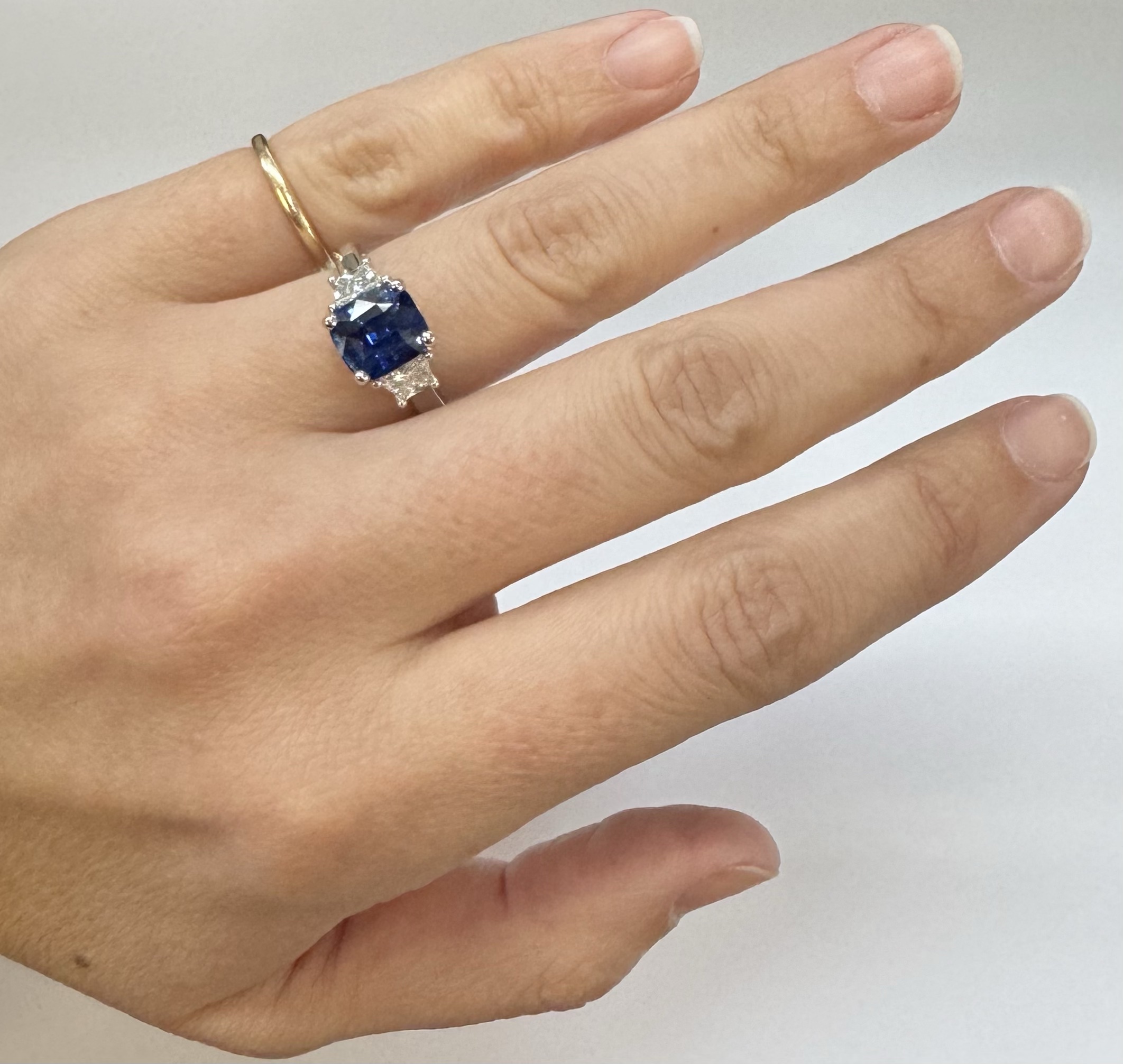 Custom Made Platinum Genuine 3.61 Carat Ceylon Sapphire & .55 Cttw Trapezoid Diamond Ring - Image 35