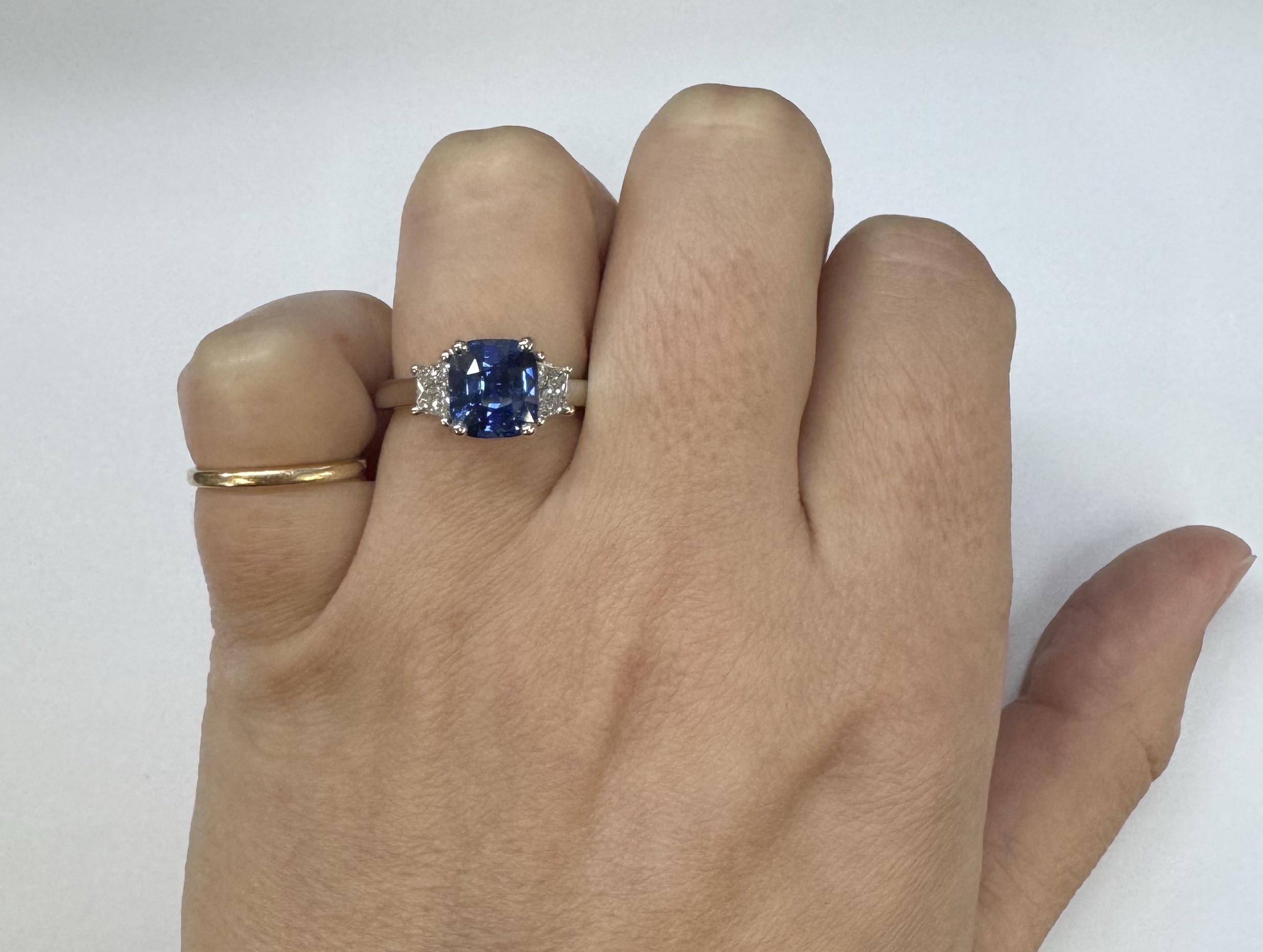 Custom Made Platinum Genuine 3.61 Carat Ceylon Sapphire & .55 Cttw Trapezoid Diamond Ring - Image 40