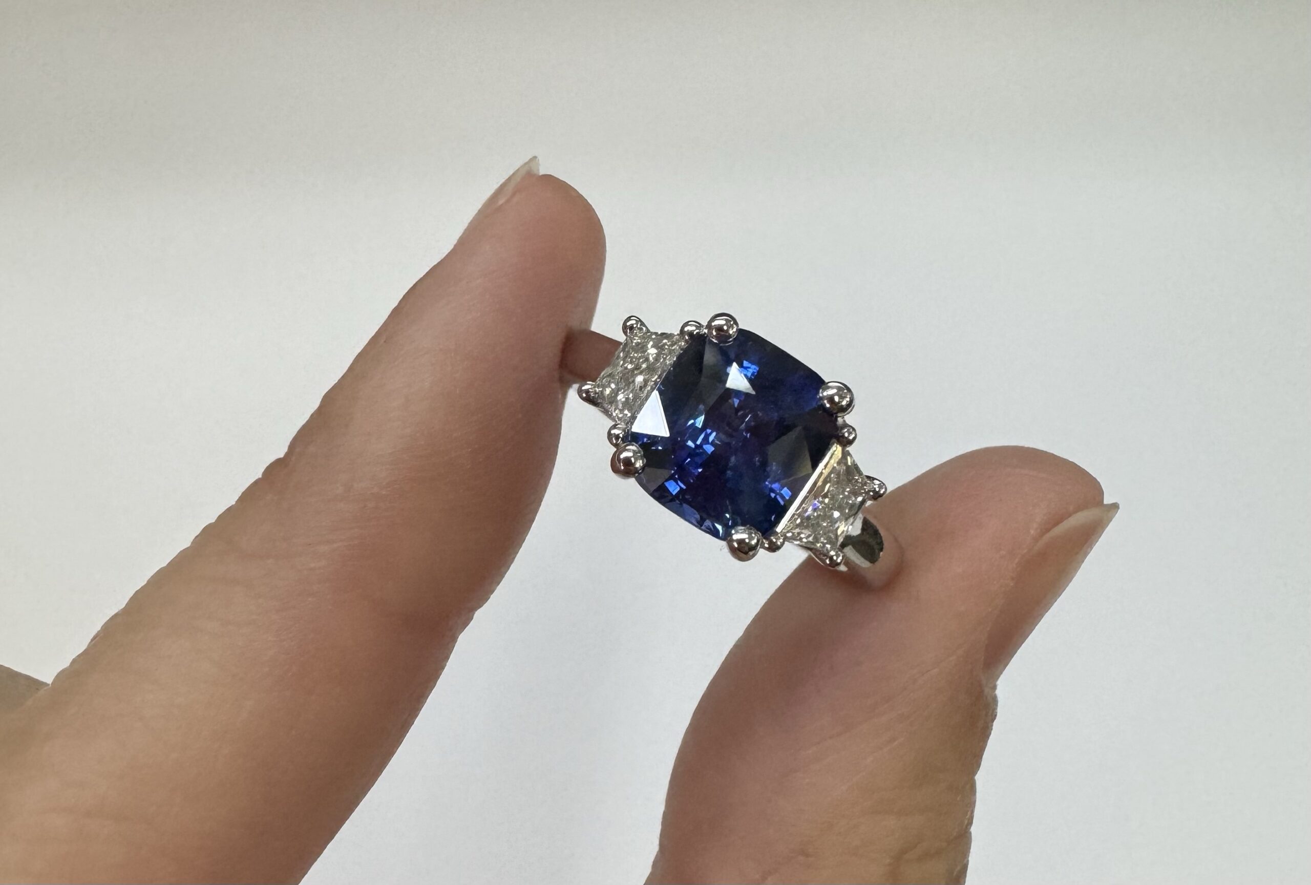 Custom Made Platinum Genuine 3.61 Carat Ceylon Sapphire & .55 Cttw Trapezoid Diamond Ring - Image 46