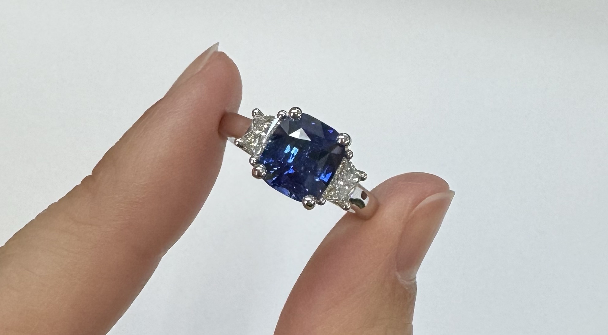 Custom Made Platinum Genuine 3.61 Carat Ceylon Sapphire & .55 Cttw Trapezoid Diamond Ring - Image 47