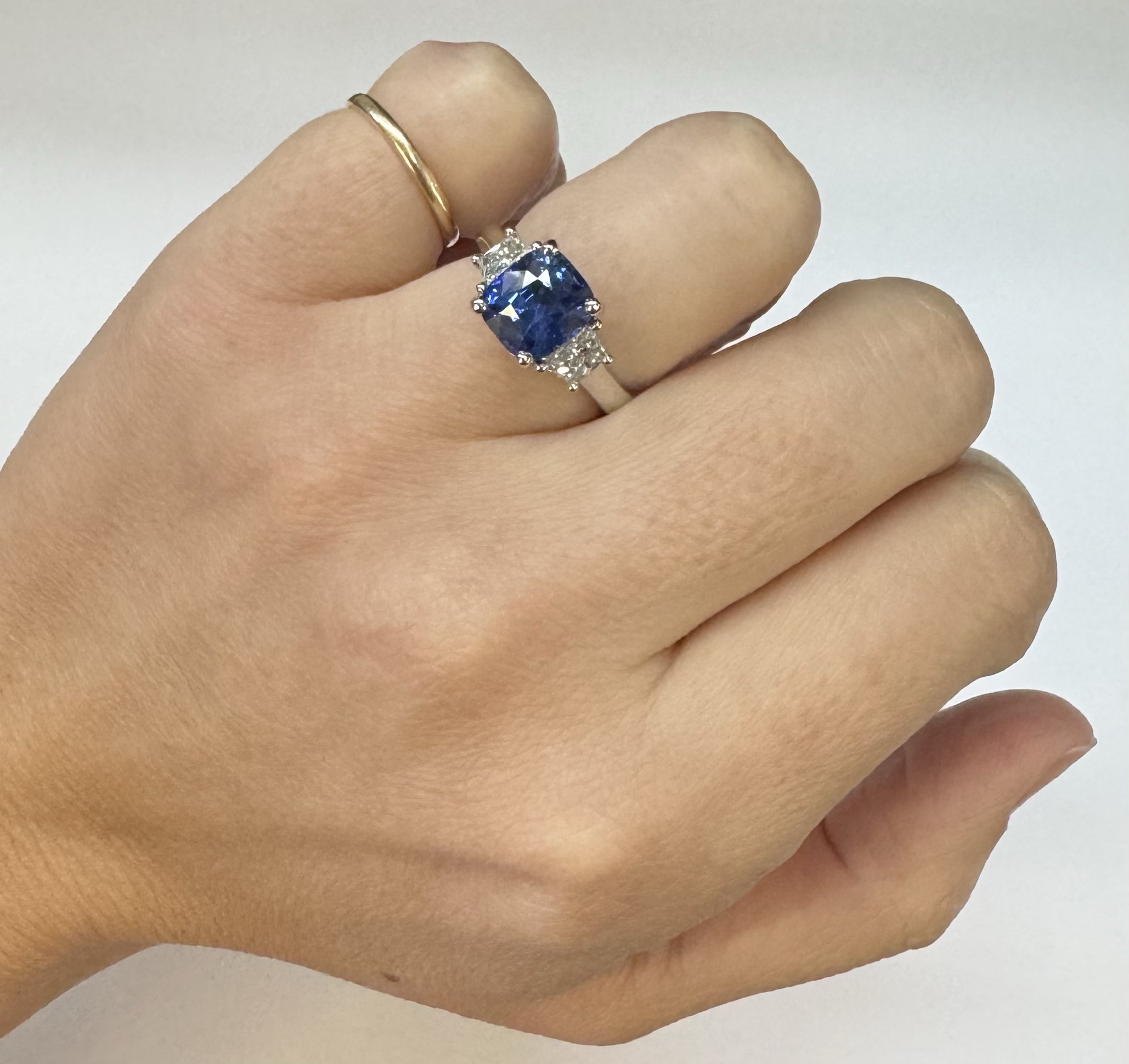 Custom Made Platinum Genuine 3.61 Carat Ceylon Sapphire & .55 Cttw Trapezoid Diamond Ring - Image 52