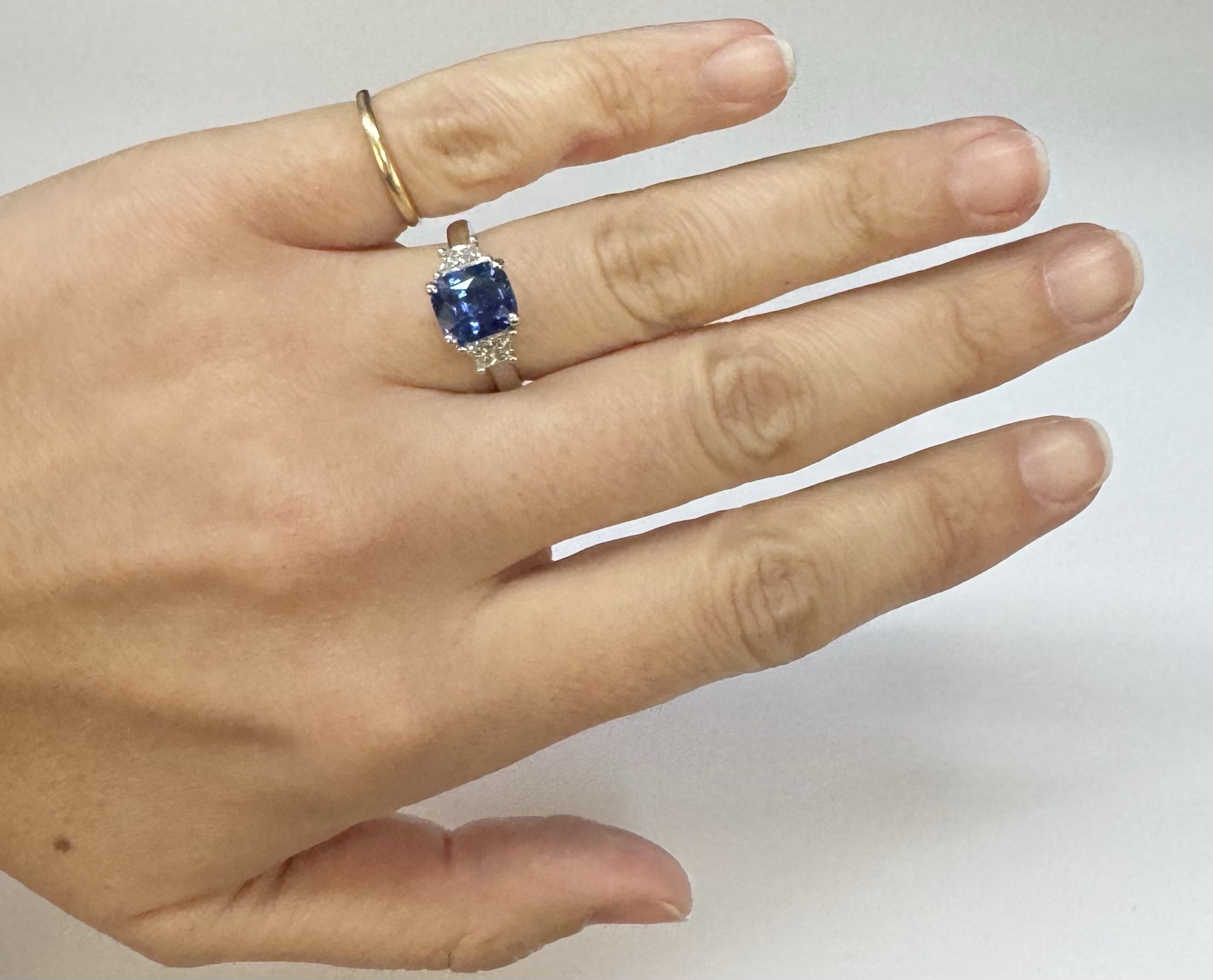 Custom Made Platinum Genuine 3.61 Carat Ceylon Sapphire & .55 Cttw Trapezoid Diamond Ring - Image 54