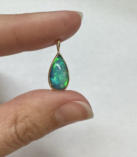 22K Yellow Gold Bezel Set Genuine Ethiopian Opal Pendant