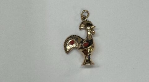 Vintage 18k Yellow Gold & Enamel Rooster Charm
