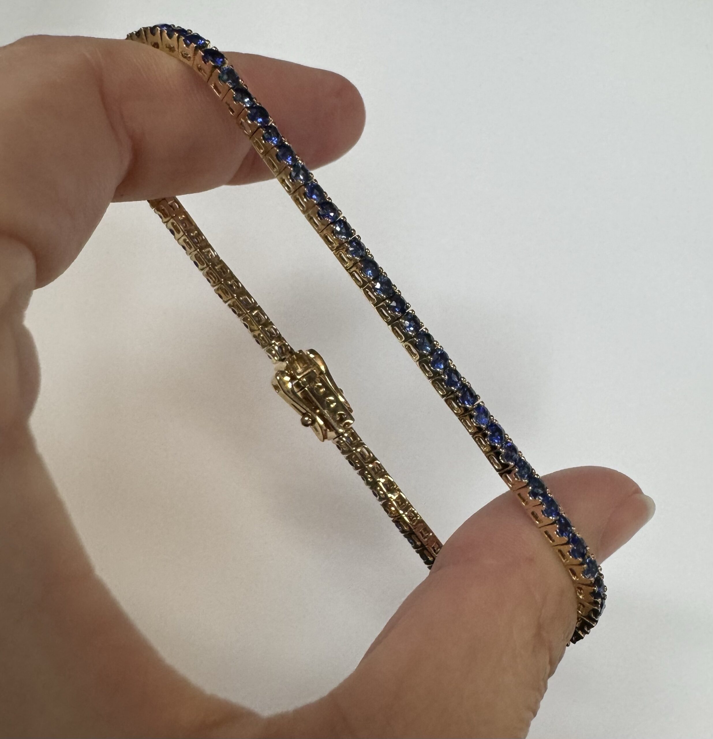 14k Yellow Gold Genuine 4.40 Cttw Sapphire Tennis Bracelet - Image 25