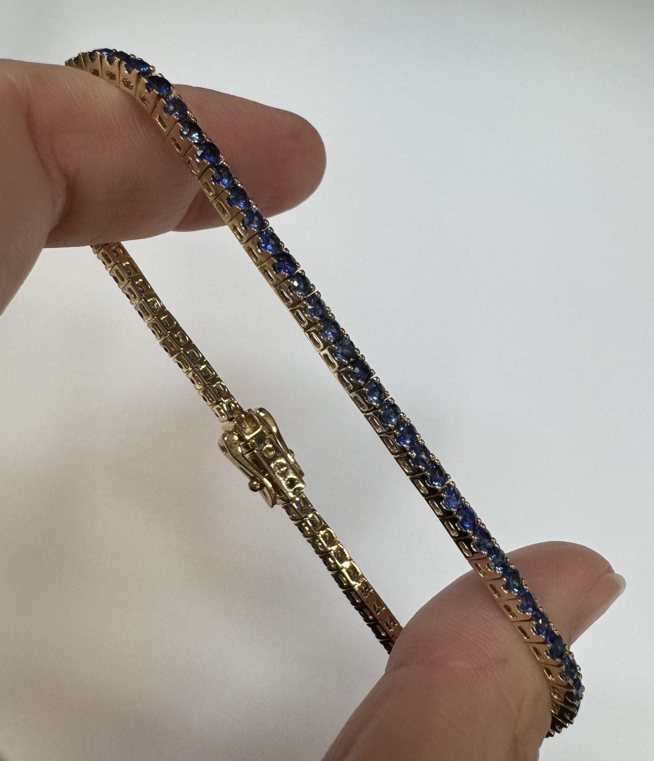 14k Yellow Gold Genuine 4.40 Cttw Sapphire Tennis Bracelet - Image 24