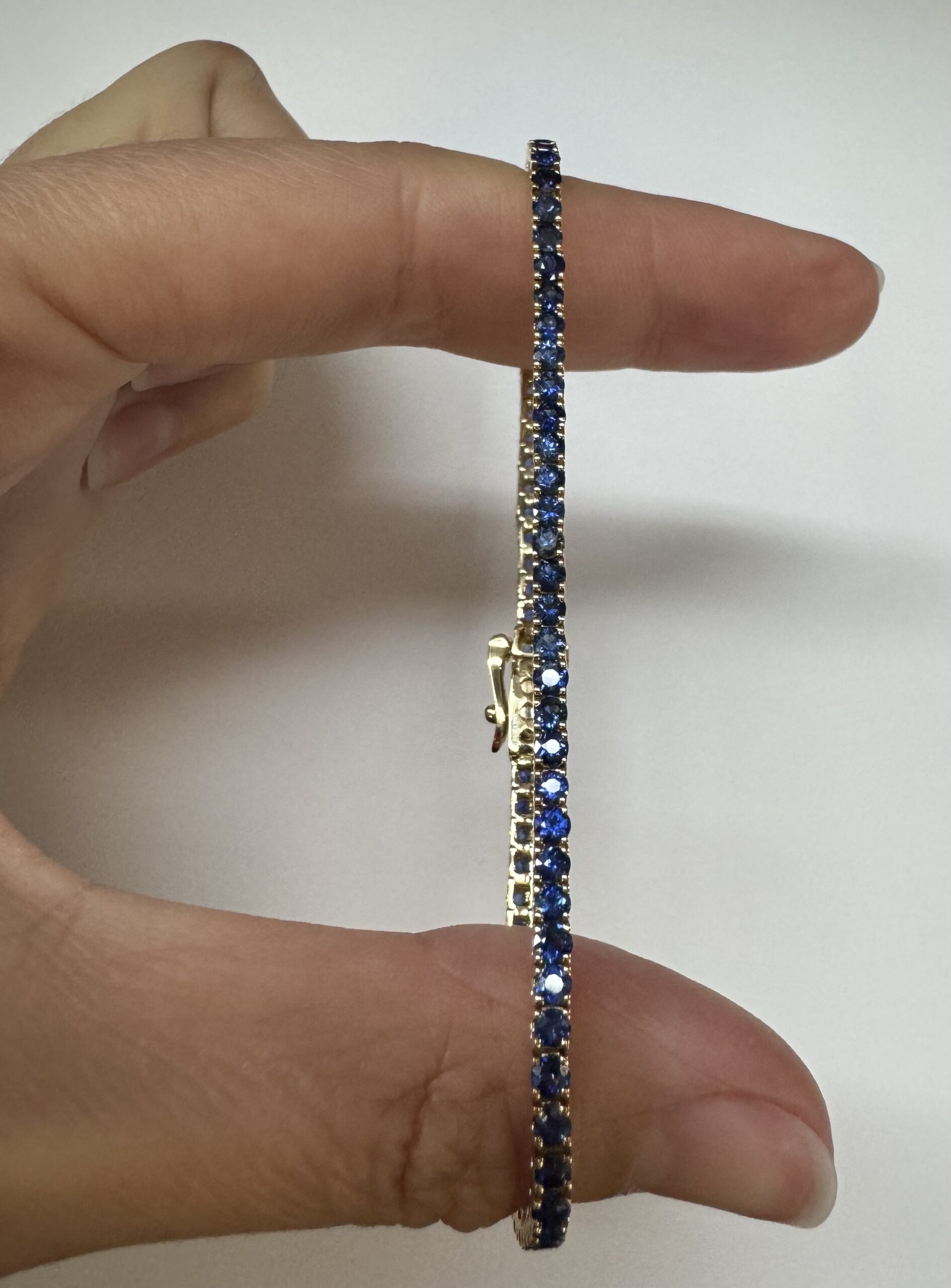 14k Yellow Gold Genuine 4.40 Cttw Sapphire Tennis Bracelet - Image 19