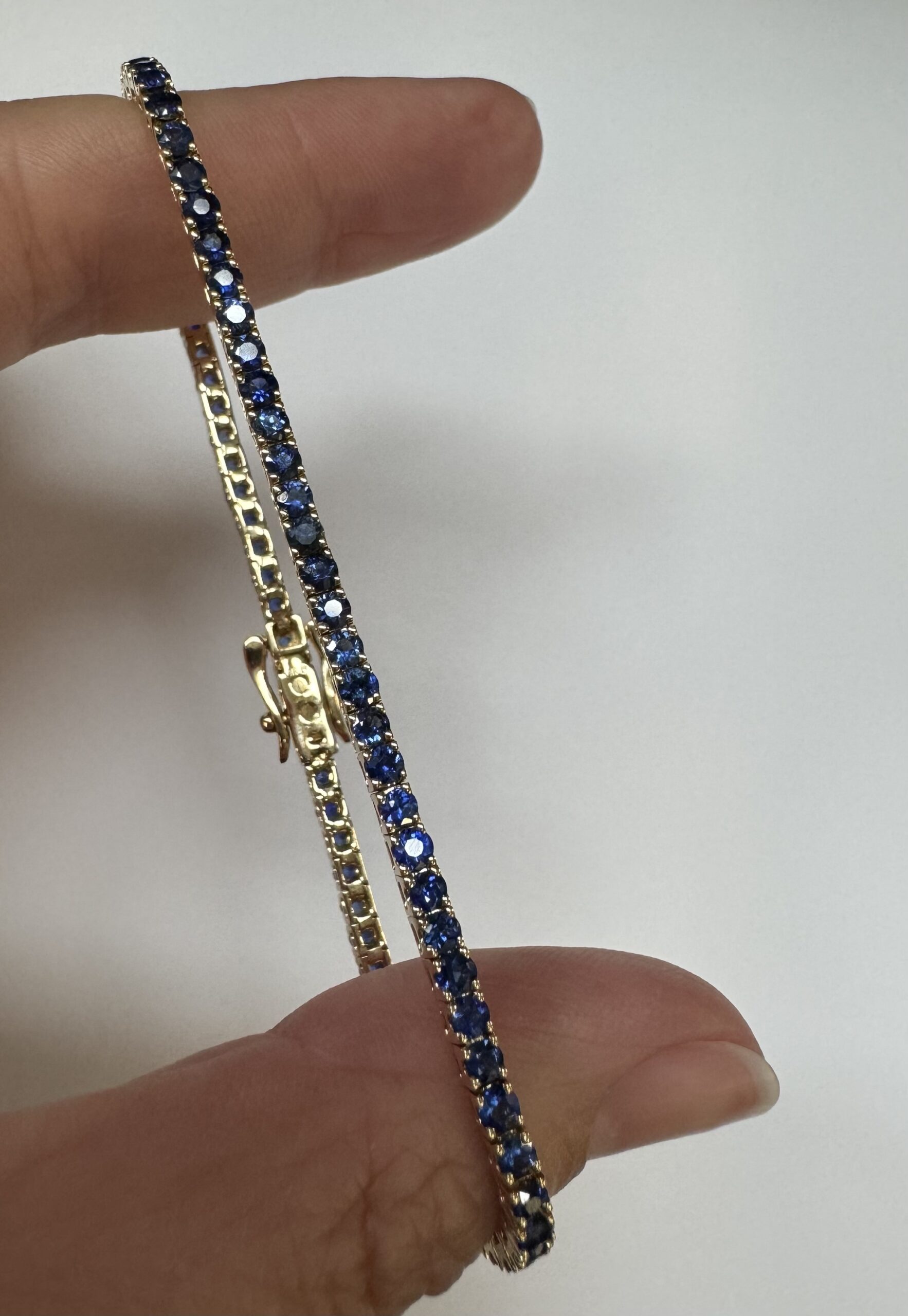 14k Yellow Gold Genuine 4.40 Cttw Sapphire Tennis Bracelet - Image 13