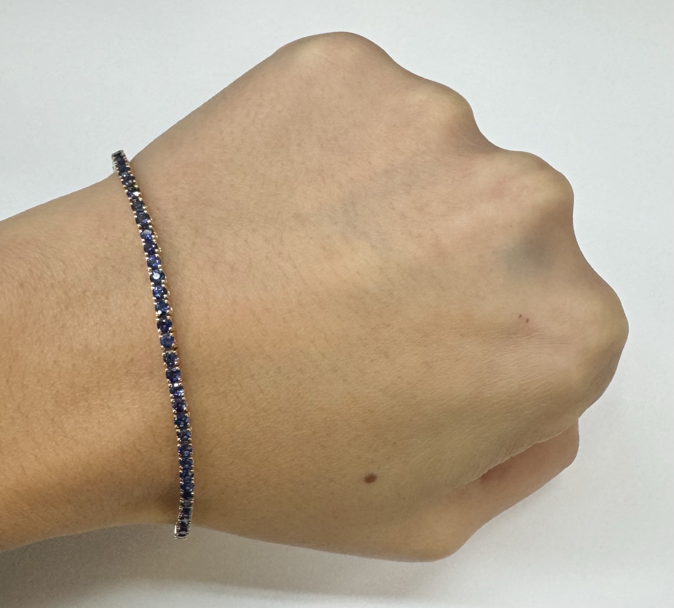 14k Yellow Gold Genuine 4.40 Cttw Sapphire Tennis Bracelet - Image 12