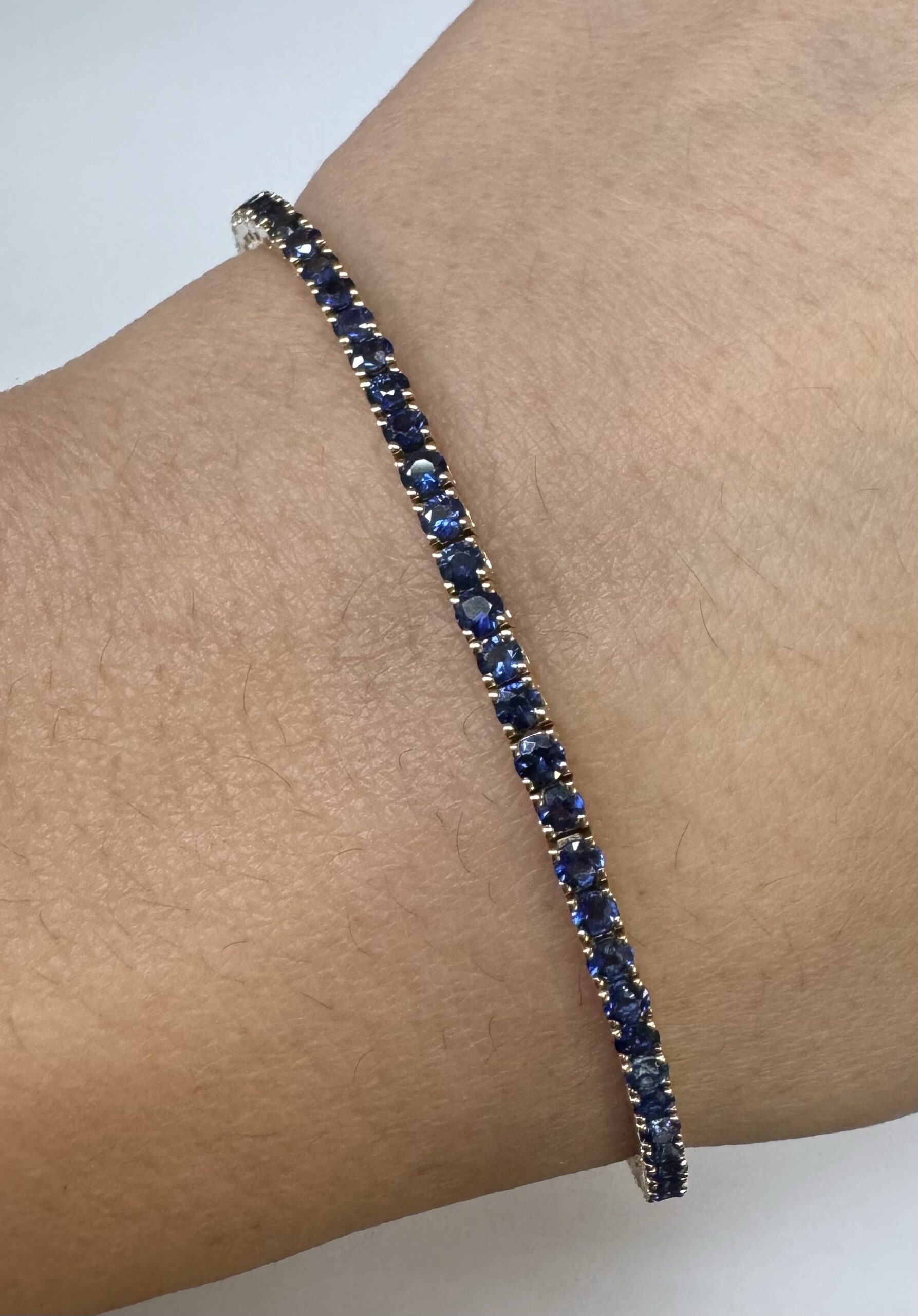 14k Yellow Gold Genuine 4.40 Cttw Sapphire Tennis Bracelet - Image 8