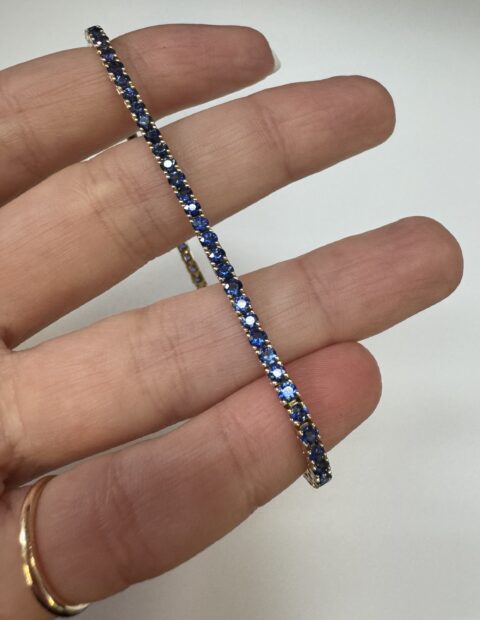 14k Yellow Gold Genuine 4.40 Cttw Sapphire Tennis Bracelet