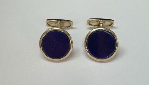 18k Yellow Gold Genuine Lapis Cufflinks