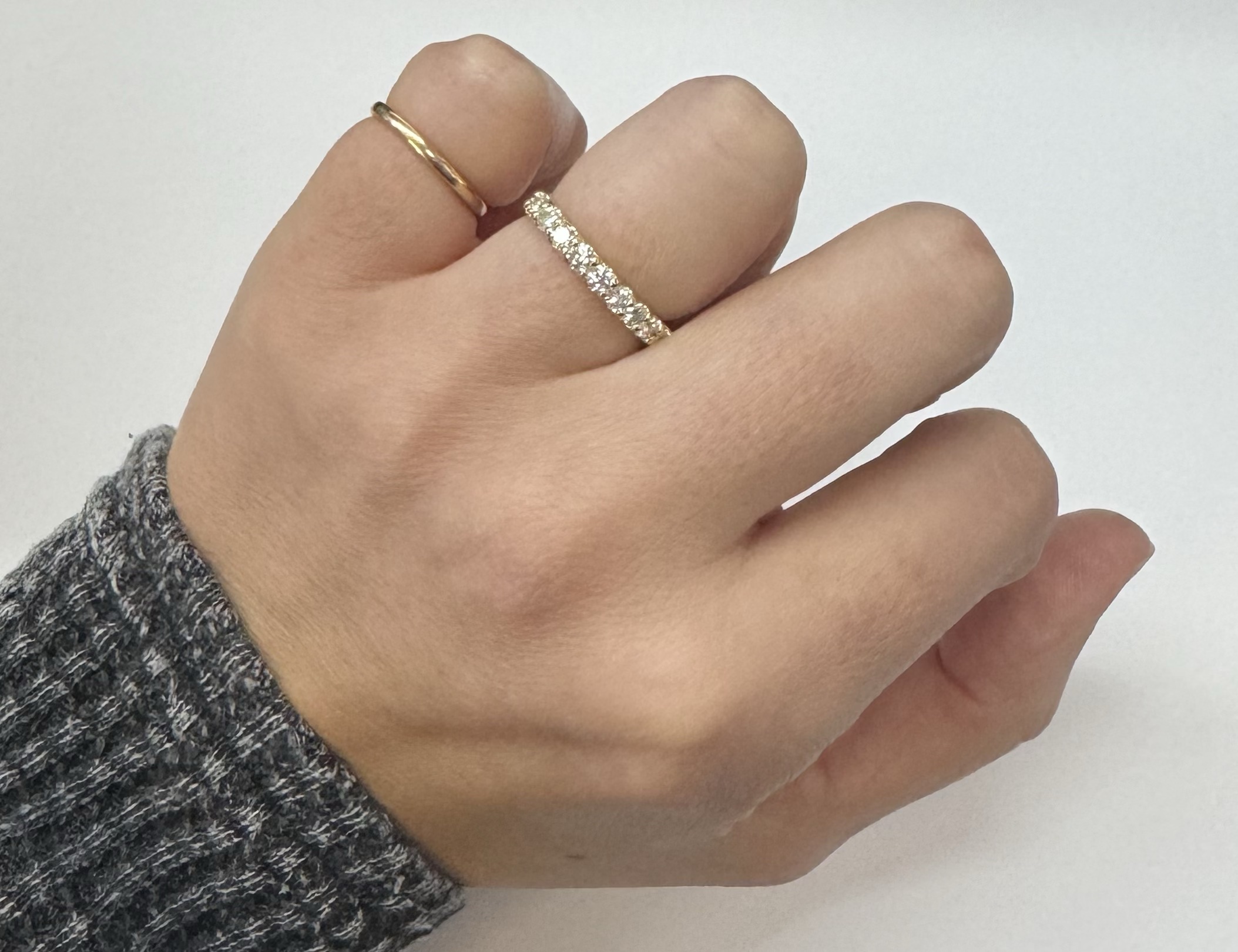 14k Yellow Gold 9 Stone Genuine .49 Cttw Round Brilliant Cut Diamond Low-Profile Band - Image 7