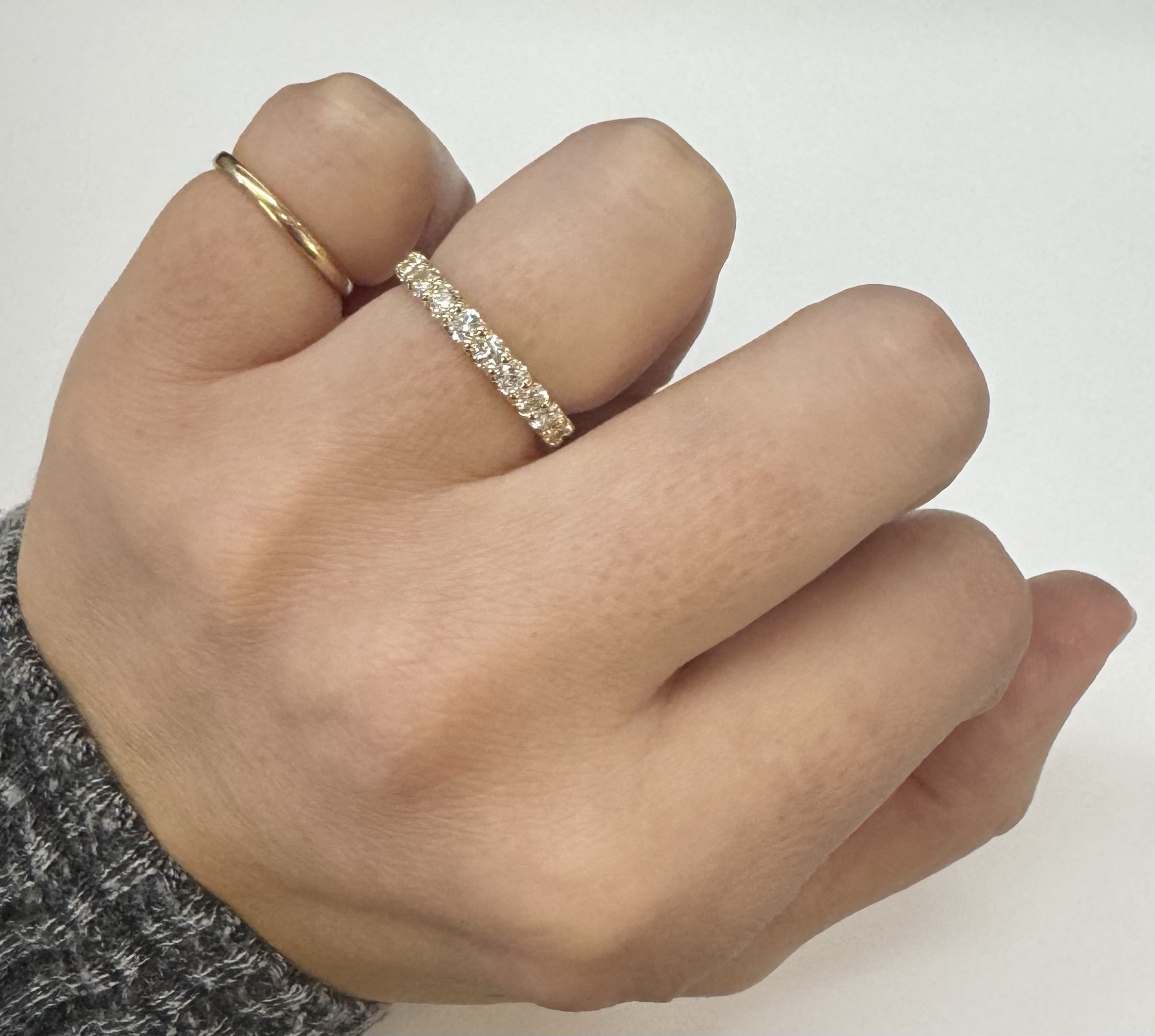 14k Yellow Gold 9 Stone Genuine .49 Cttw Round Brilliant Cut Diamond Low-Profile Band - Image 6