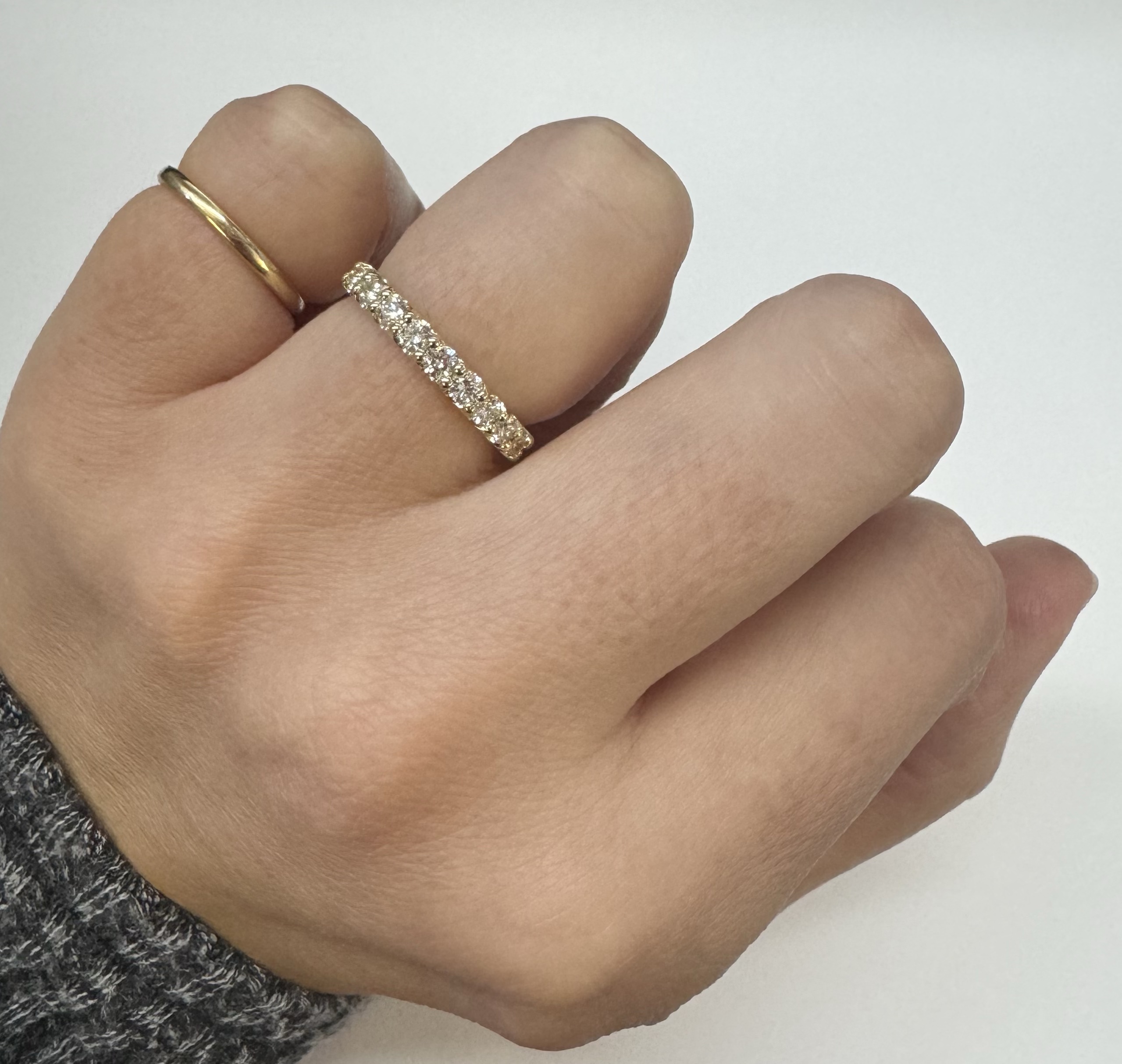 14k Yellow Gold 9 Stone Genuine .49 Cttw Round Brilliant Cut Diamond Low-Profile Band - Image 5