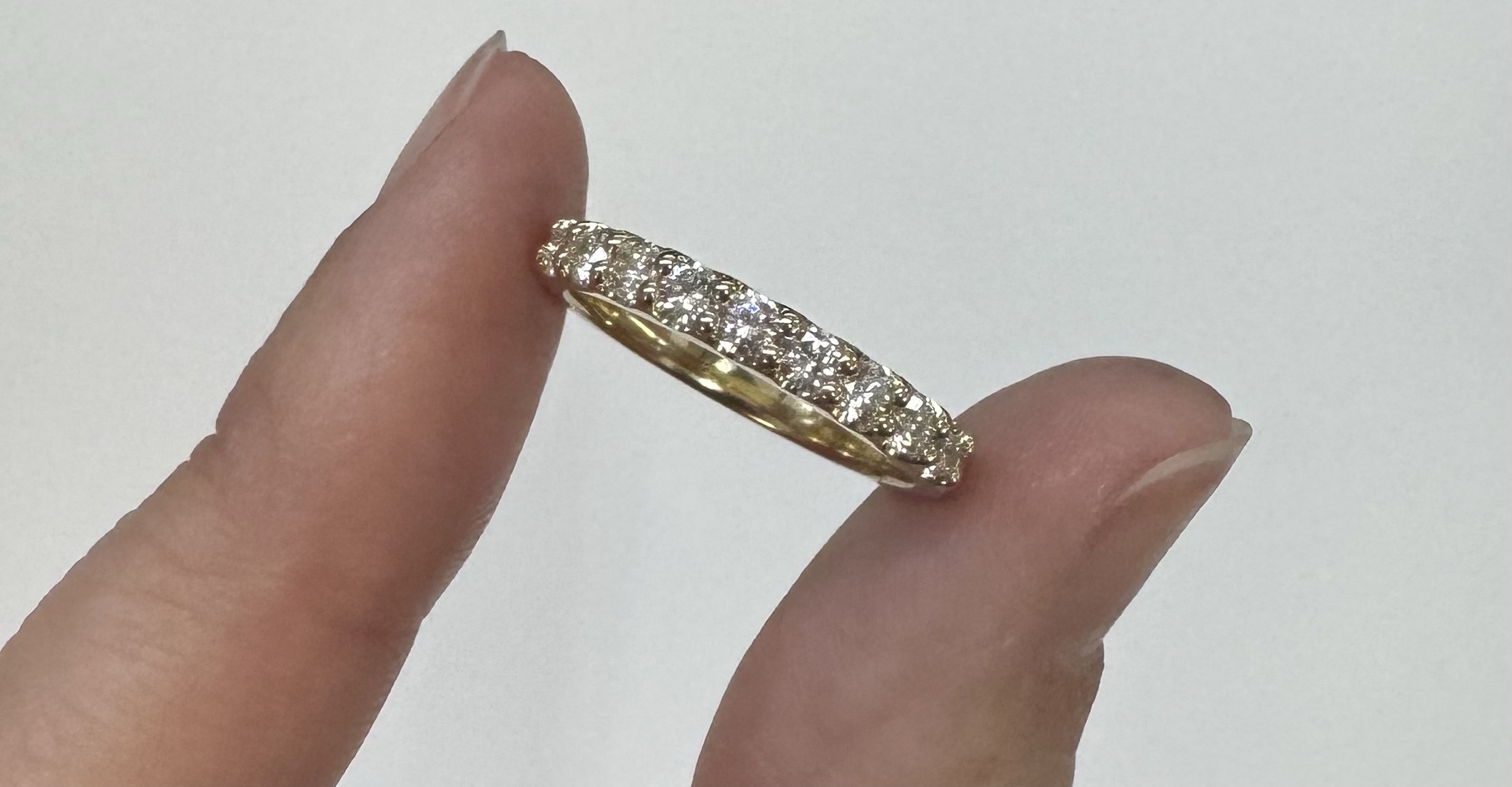 14k Yellow Gold 9 Stone Genuine .49 Cttw Round Brilliant Cut Diamond Low-Profile Band - Image 3