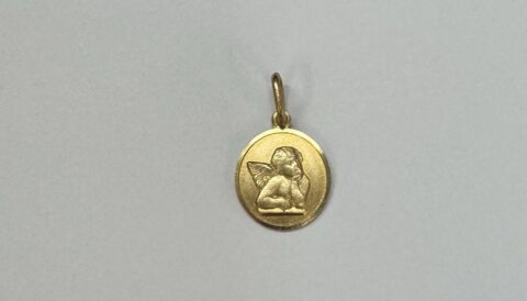 14k Yellow Gold Flat Disc With Angel