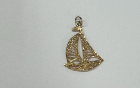 Vintage 14k Yellow Gold Filigree Sailboat Charm