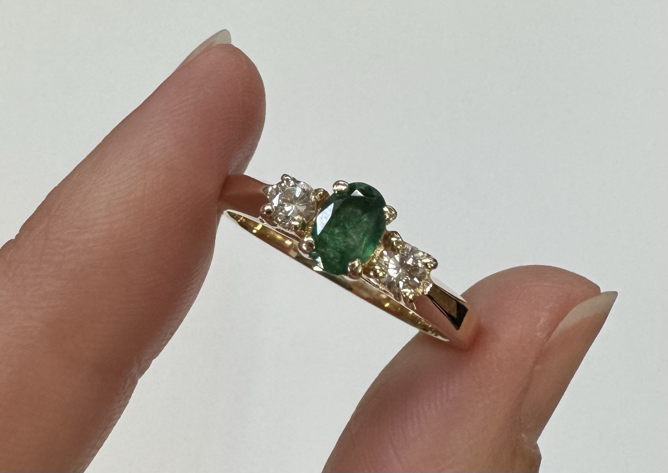 14k Yellow Gold 6 X 4 MM Emerald & Diamond Ring - Image 6