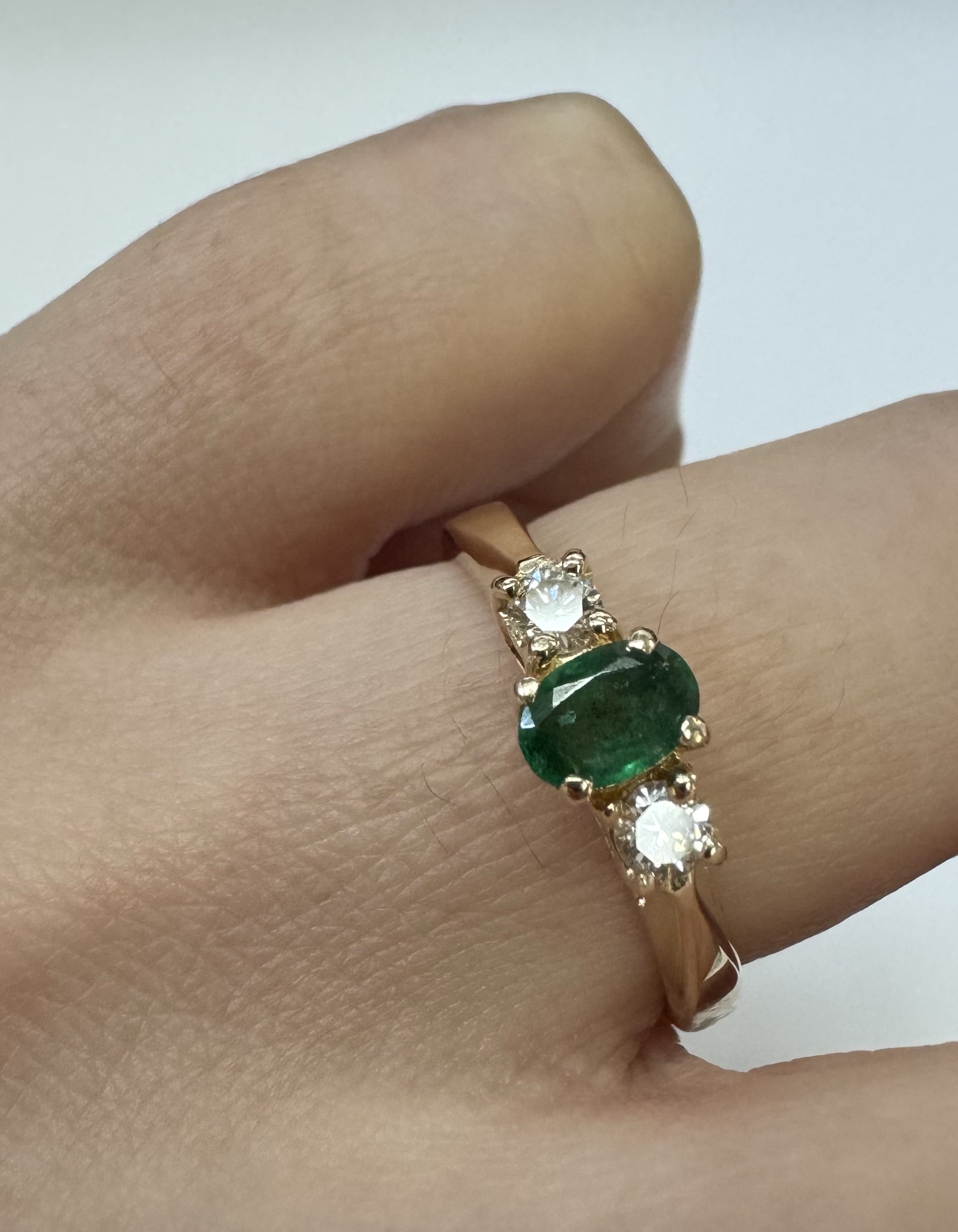14k Yellow Gold 6 X 4 MM Emerald & Diamond Ring - Image 9