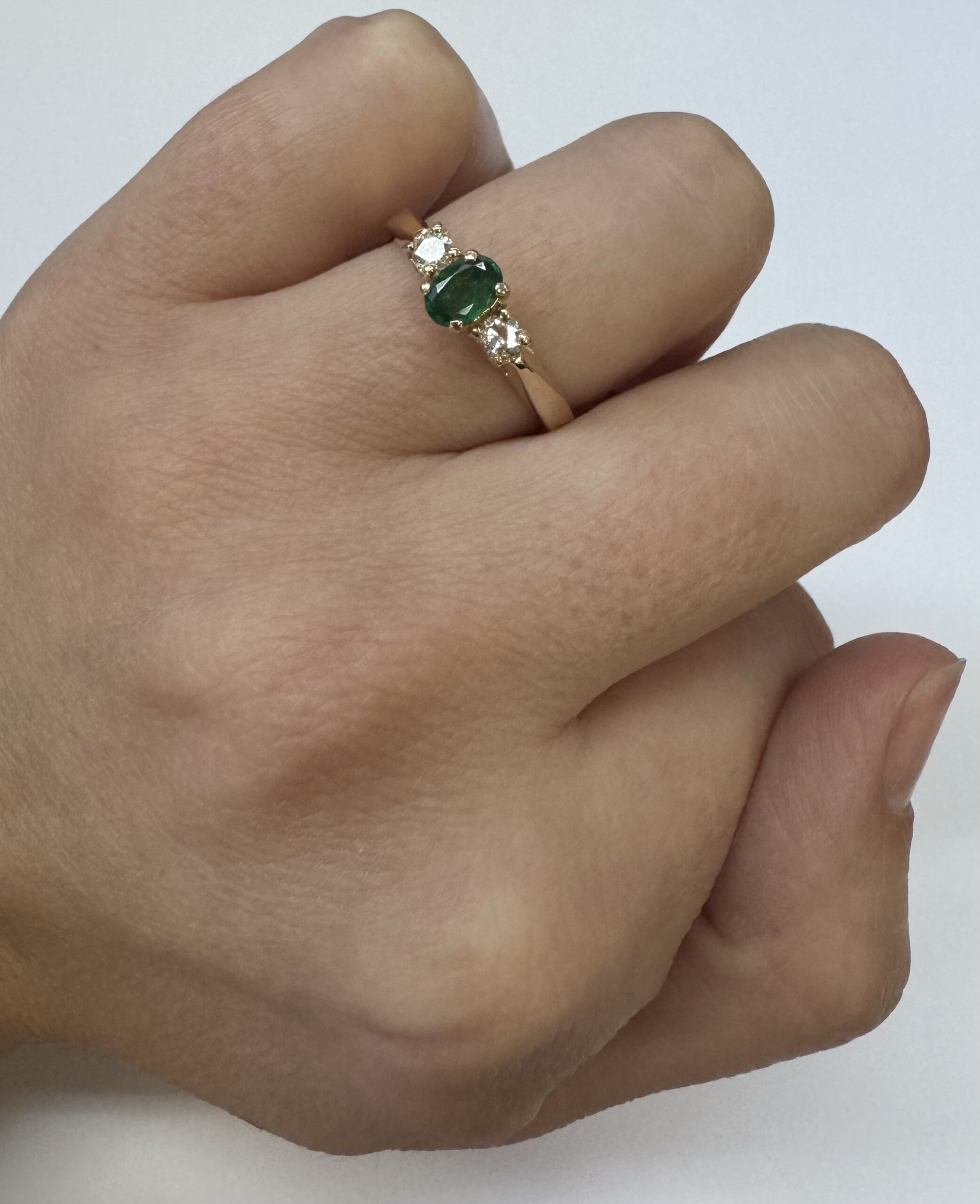 14k Yellow Gold 6 X 4 MM Emerald & Diamond Ring - Image 8