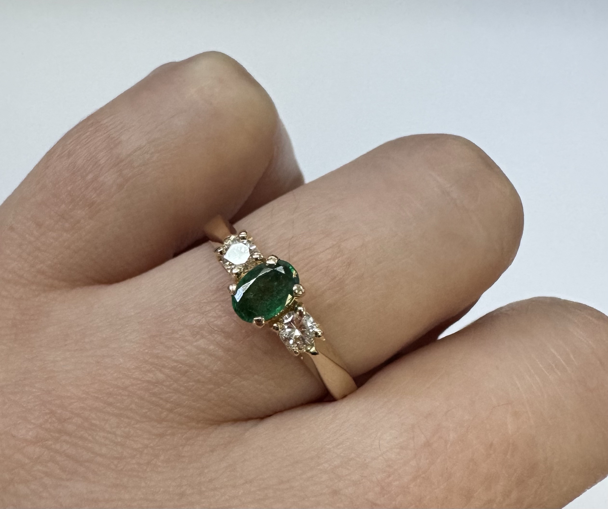 14k Yellow Gold 6 X 4 MM Emerald & Diamond Ring - Image 10