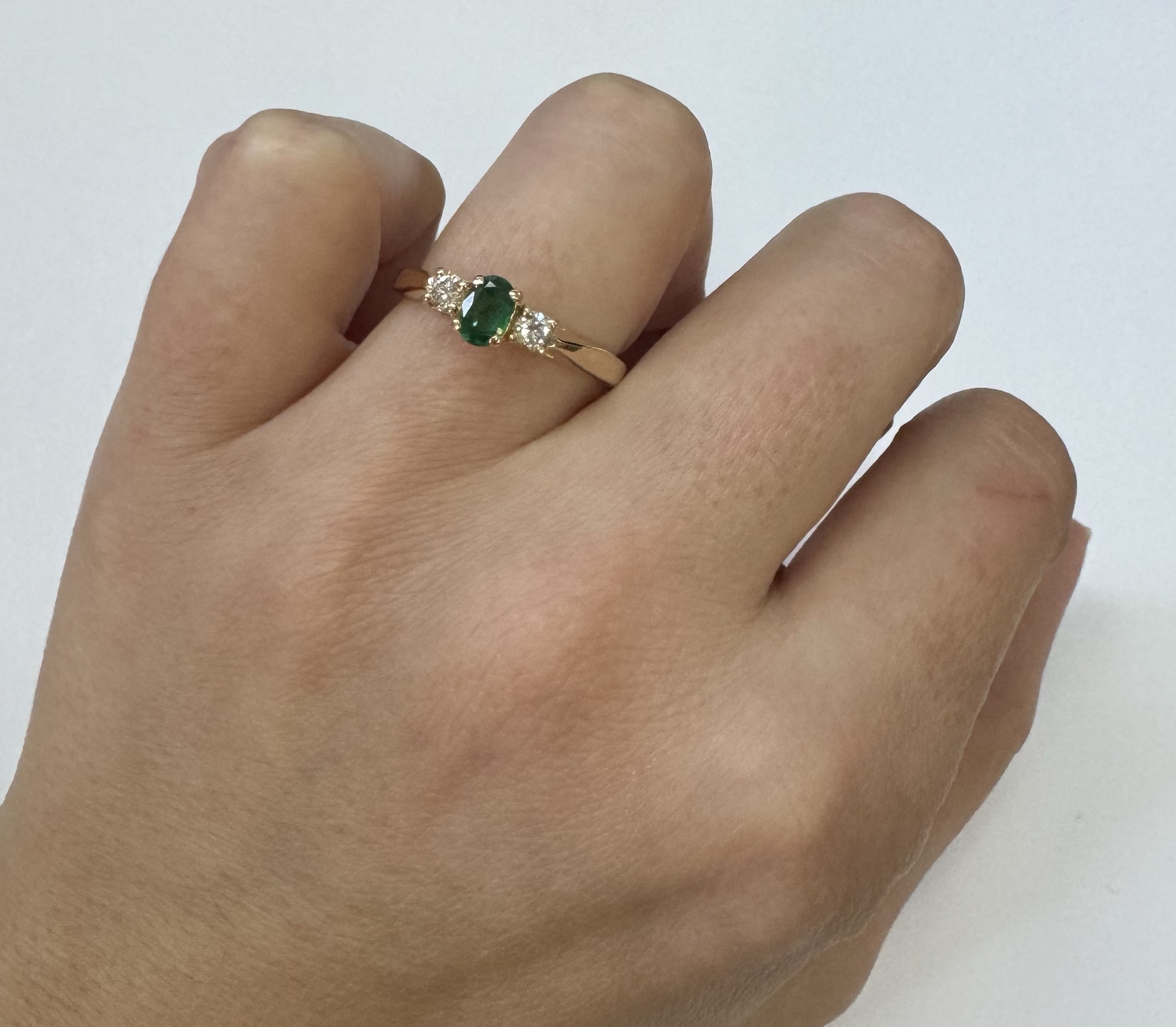14k Yellow Gold 6 X 4 MM Emerald & Diamond Ring - Image 11