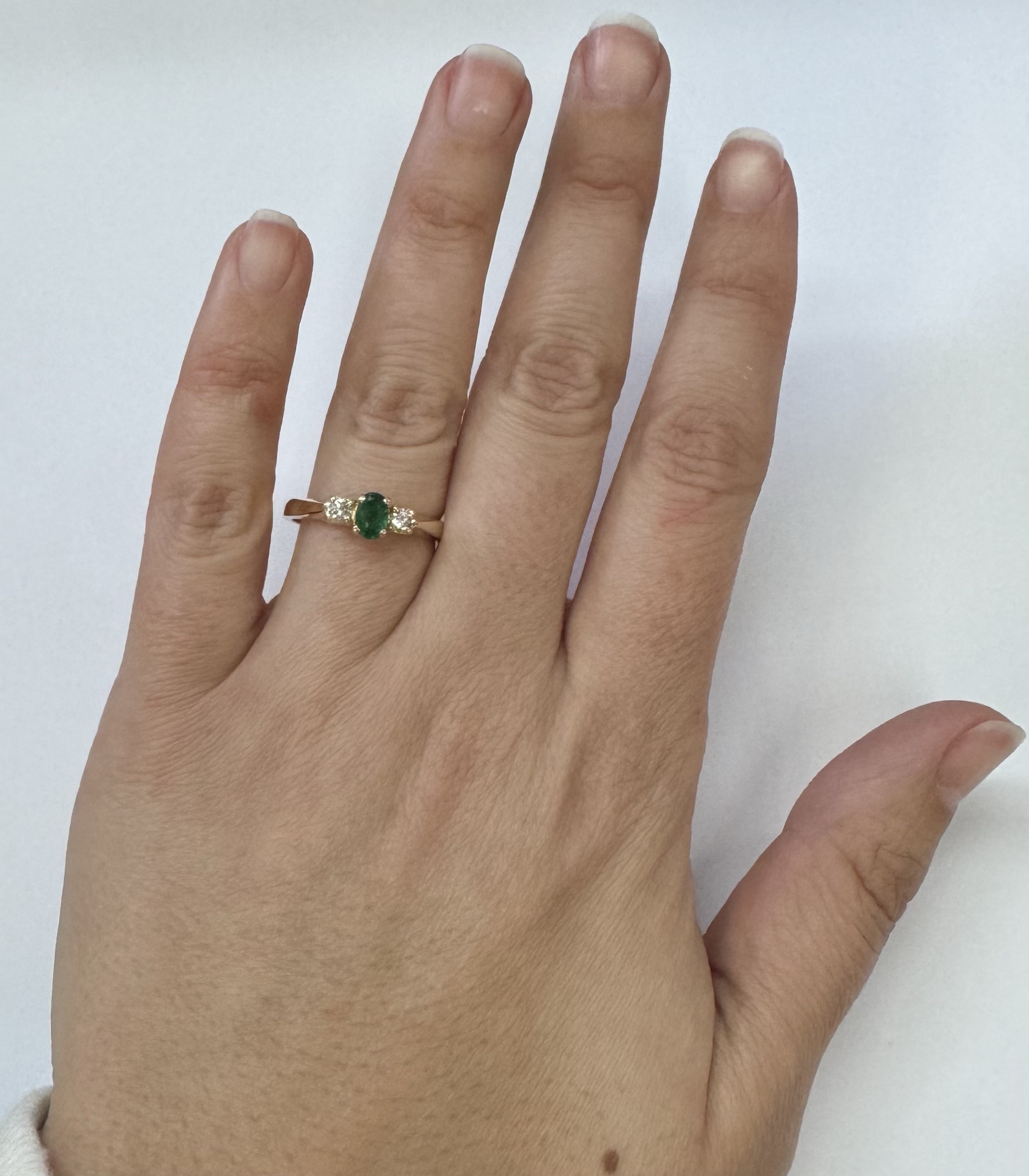 14k Yellow Gold 6 X 4 MM Emerald & Diamond Ring - Image 12